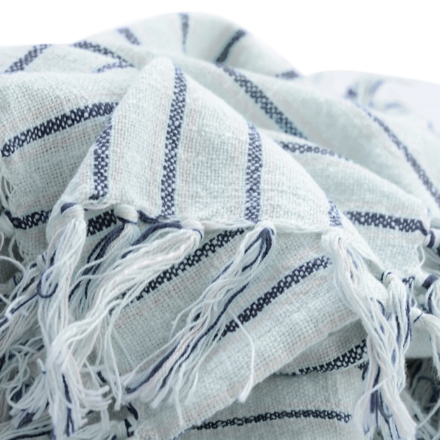 Couvertures - Rumi stripe cotton throw (bleu clair/marine/crème)