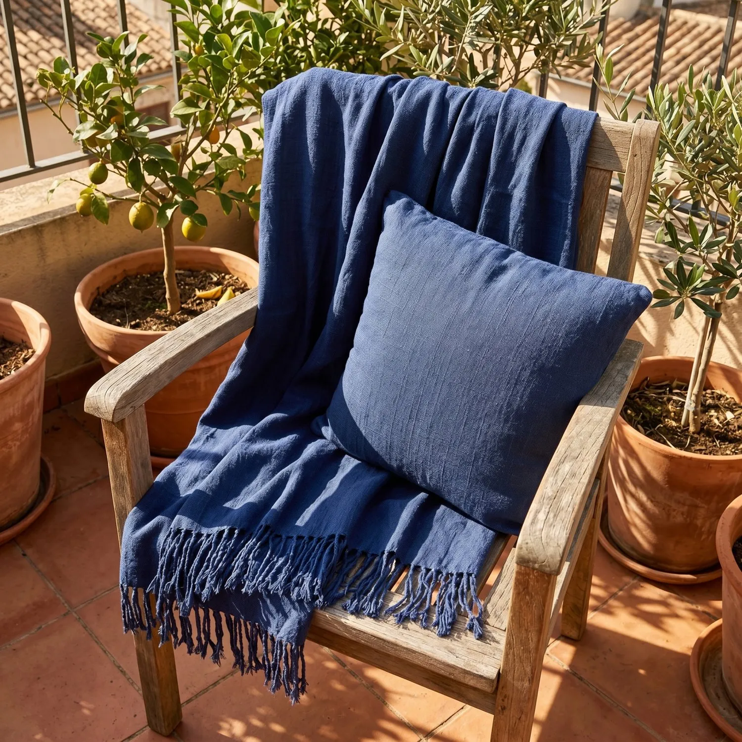 Decken - Veya cotton throw (marineblau)