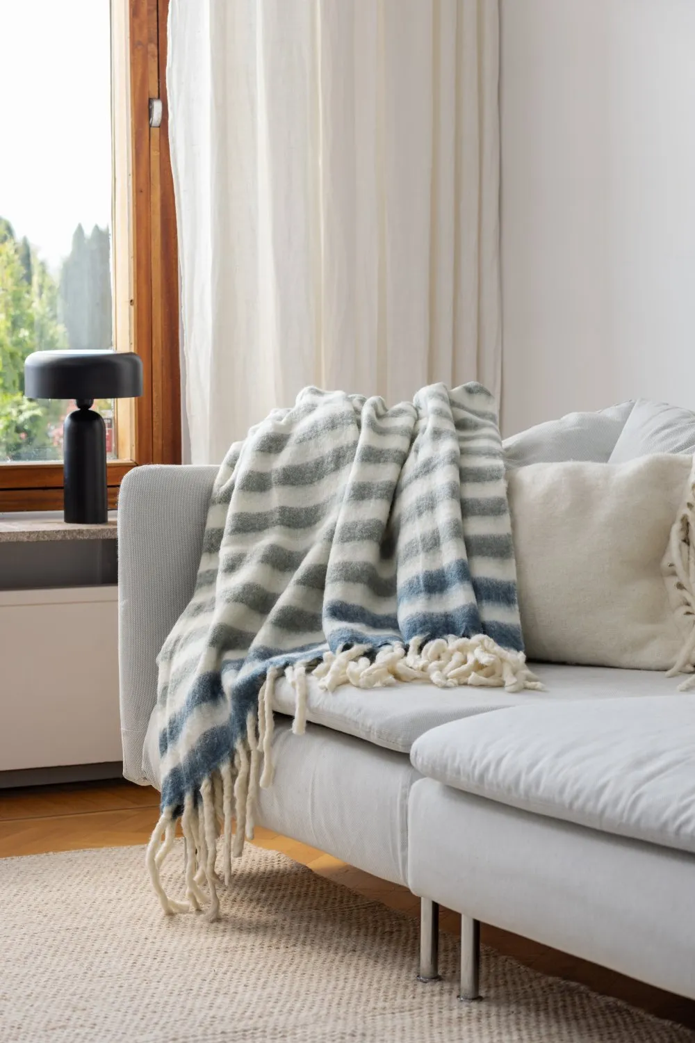 Decken - Überwurf aus Wollmischung - Monica (blau)