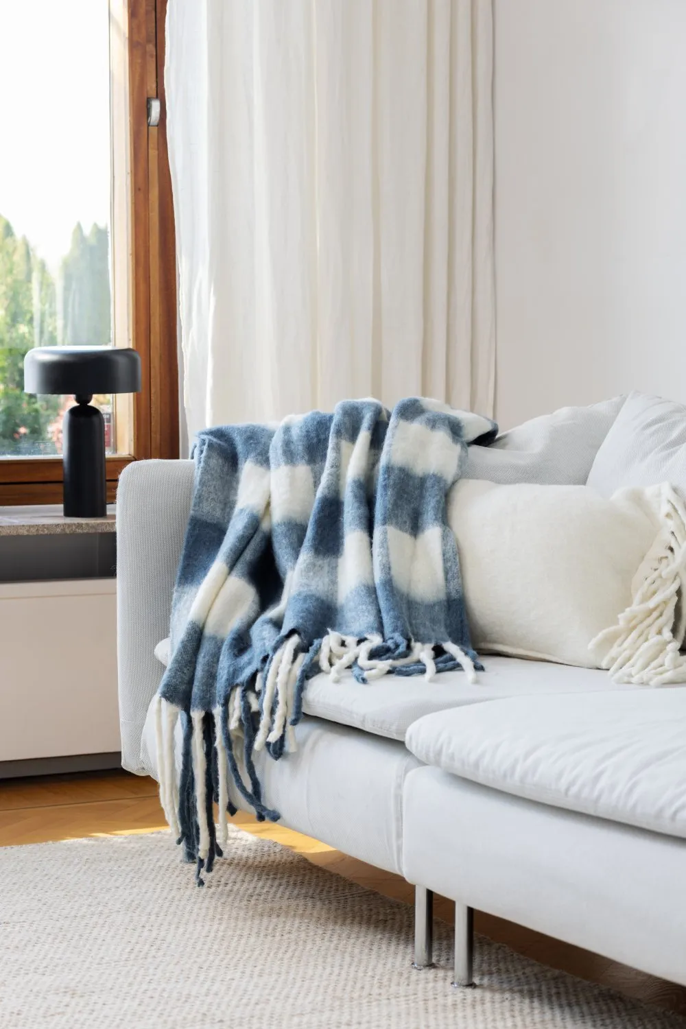 Decken - Überwurf aus Wollmischung - Phoebe (blau)