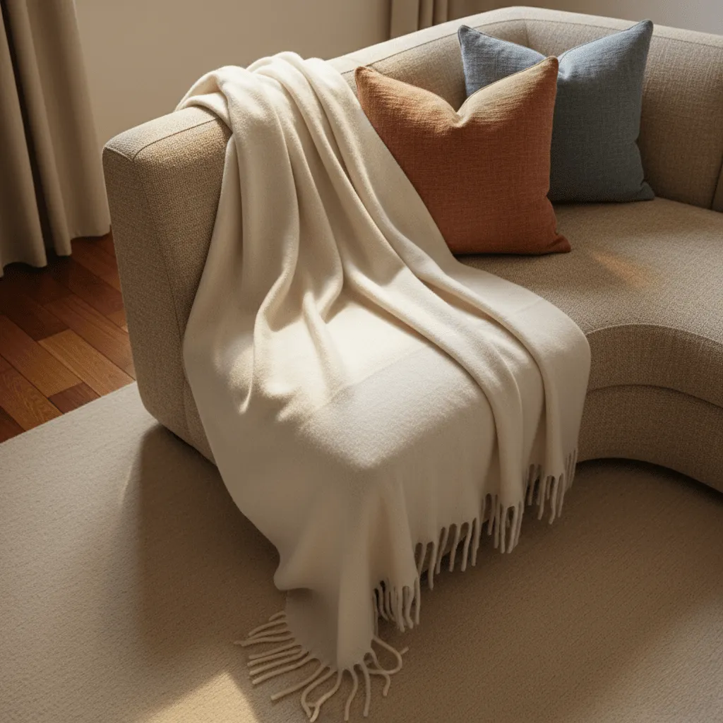 Decken - Überwurf aus Wollmischung - Samantha (offwhite)