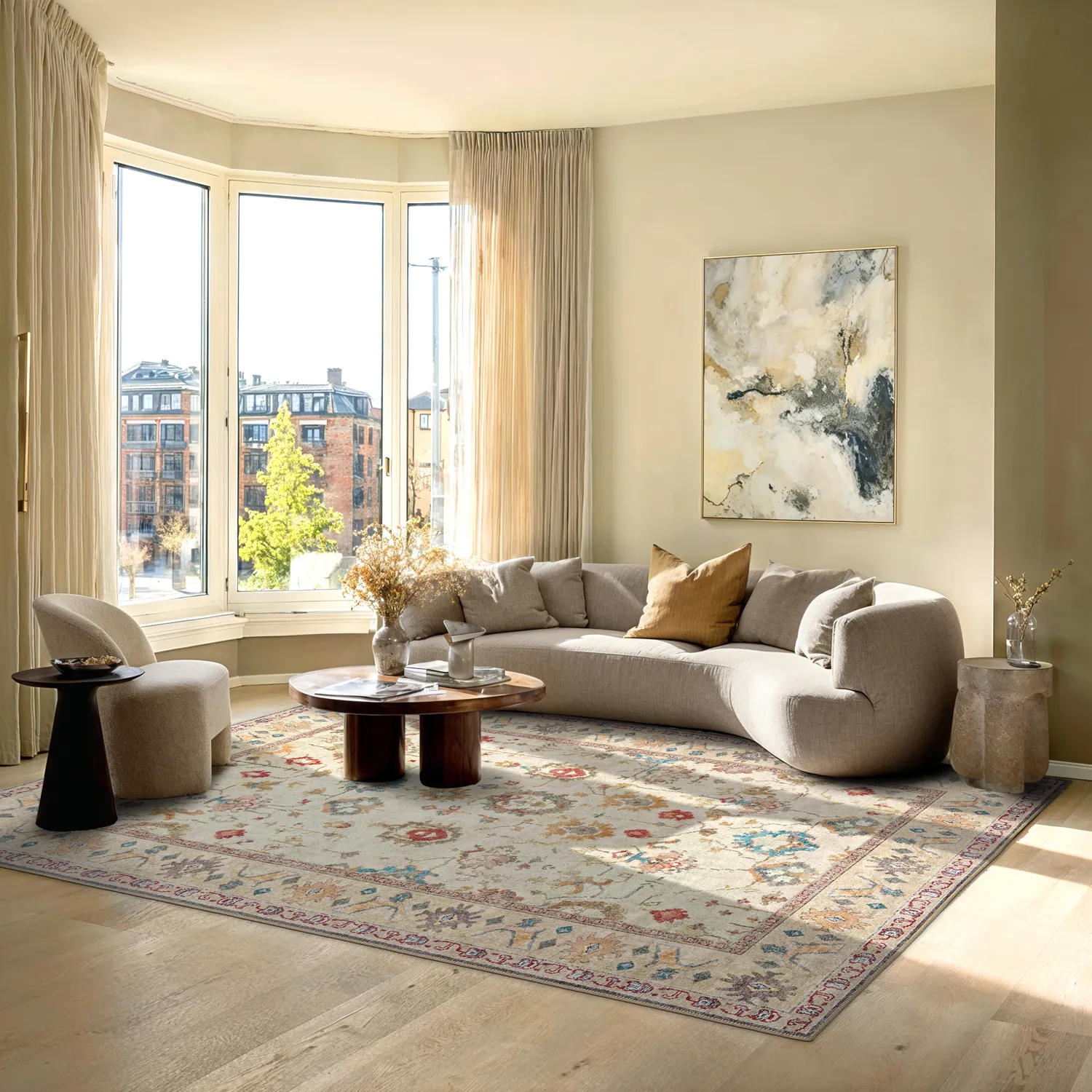 Flachgewebter Teppich - Adira (grau/rosa)