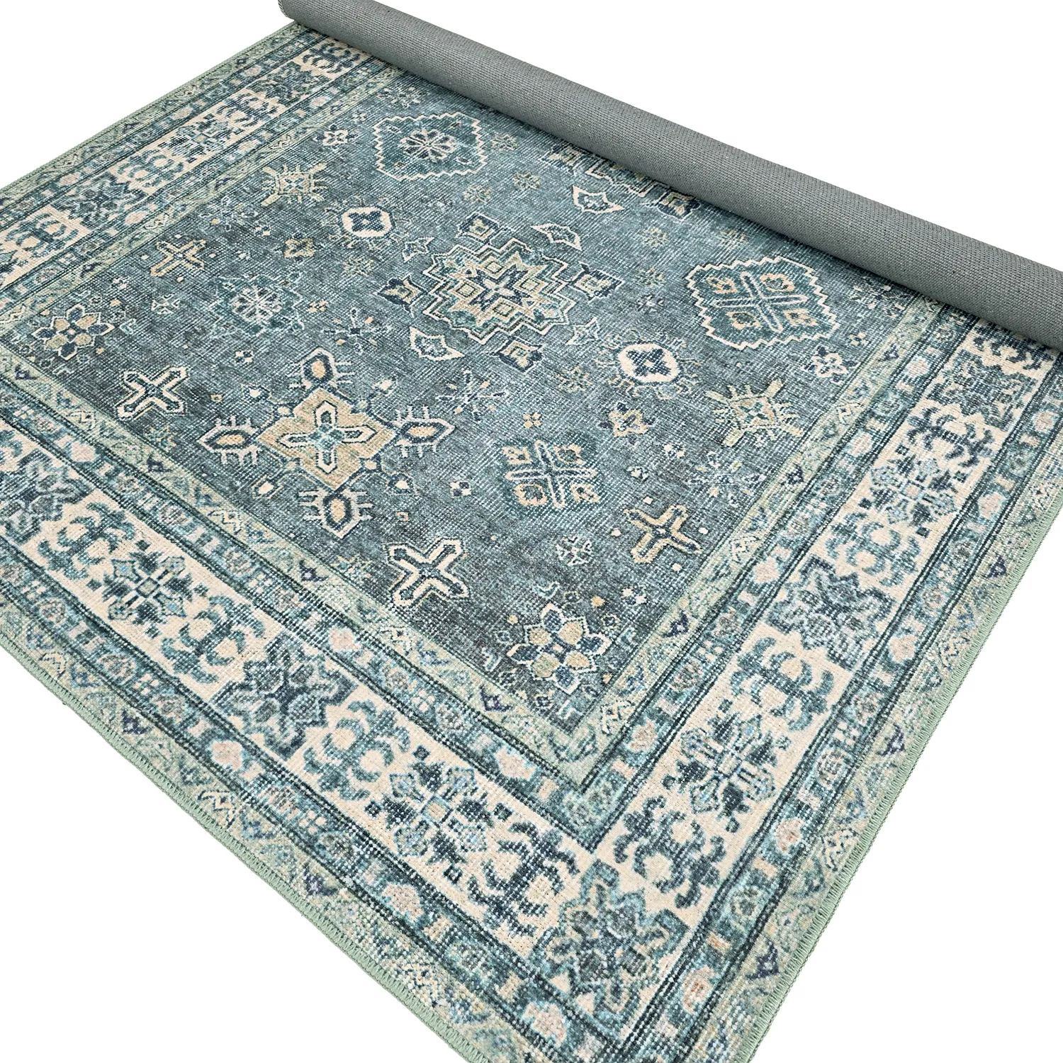 Flachgewebter Teppich - Benaluna (blau/grün)