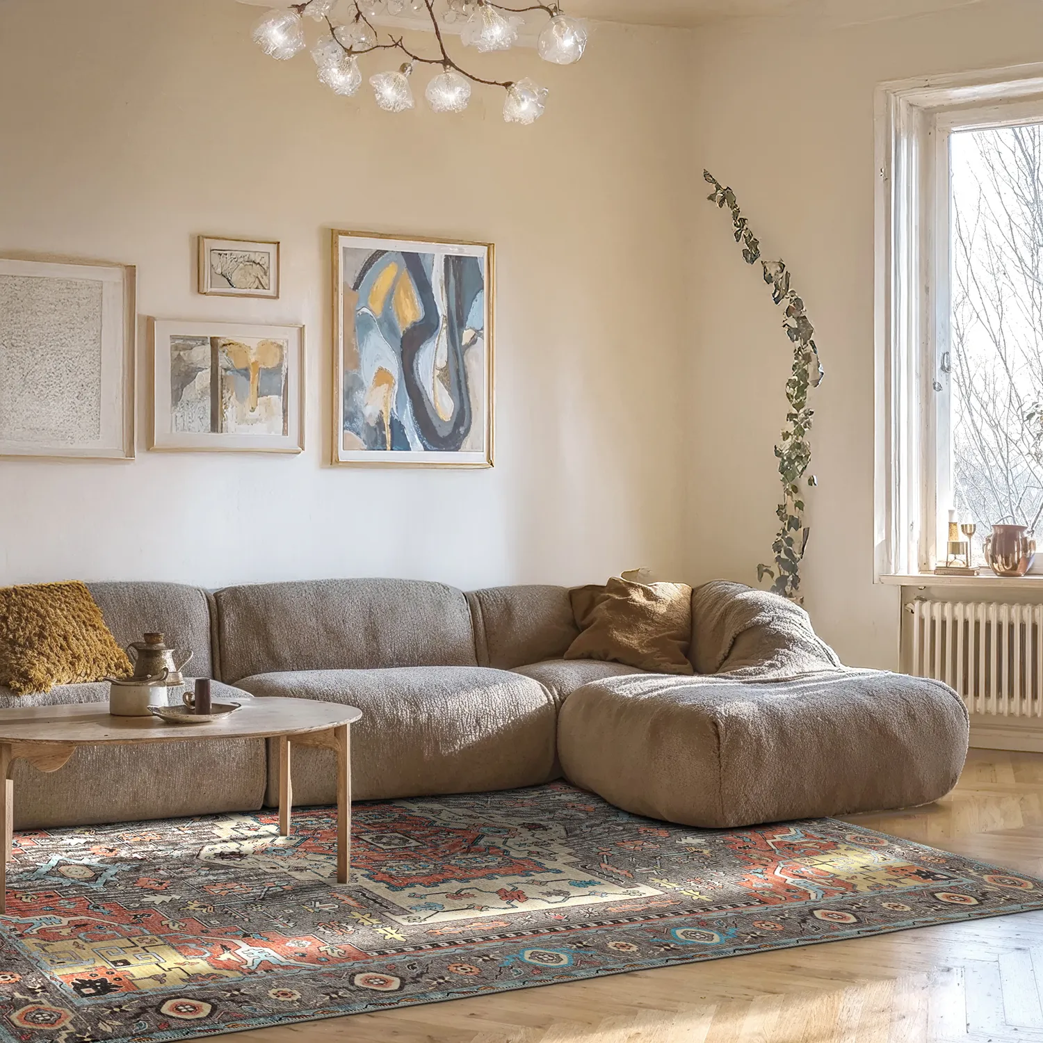 Flachgewebter Teppich - Kordava (grau/rot)