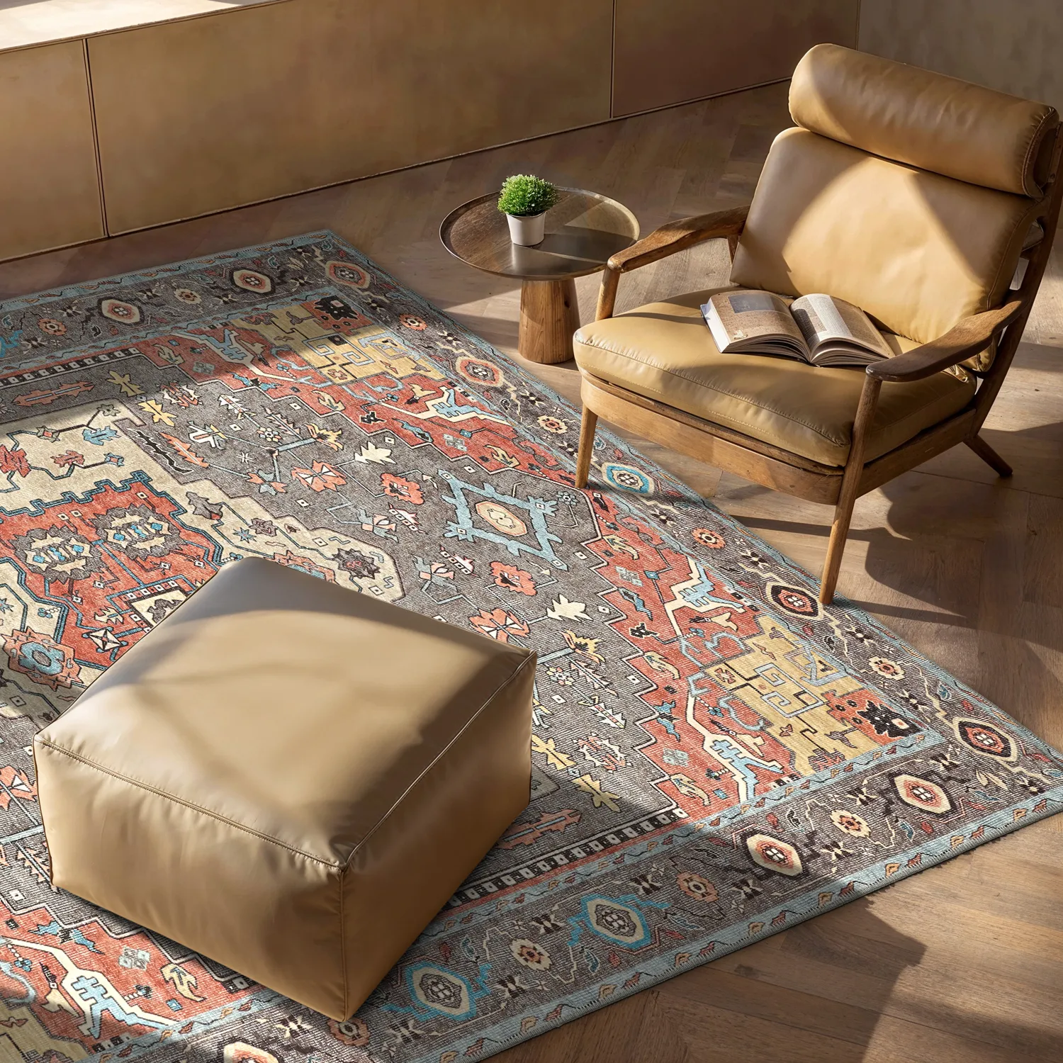 Flachgewebter Teppich - Kordava (grau/rot)