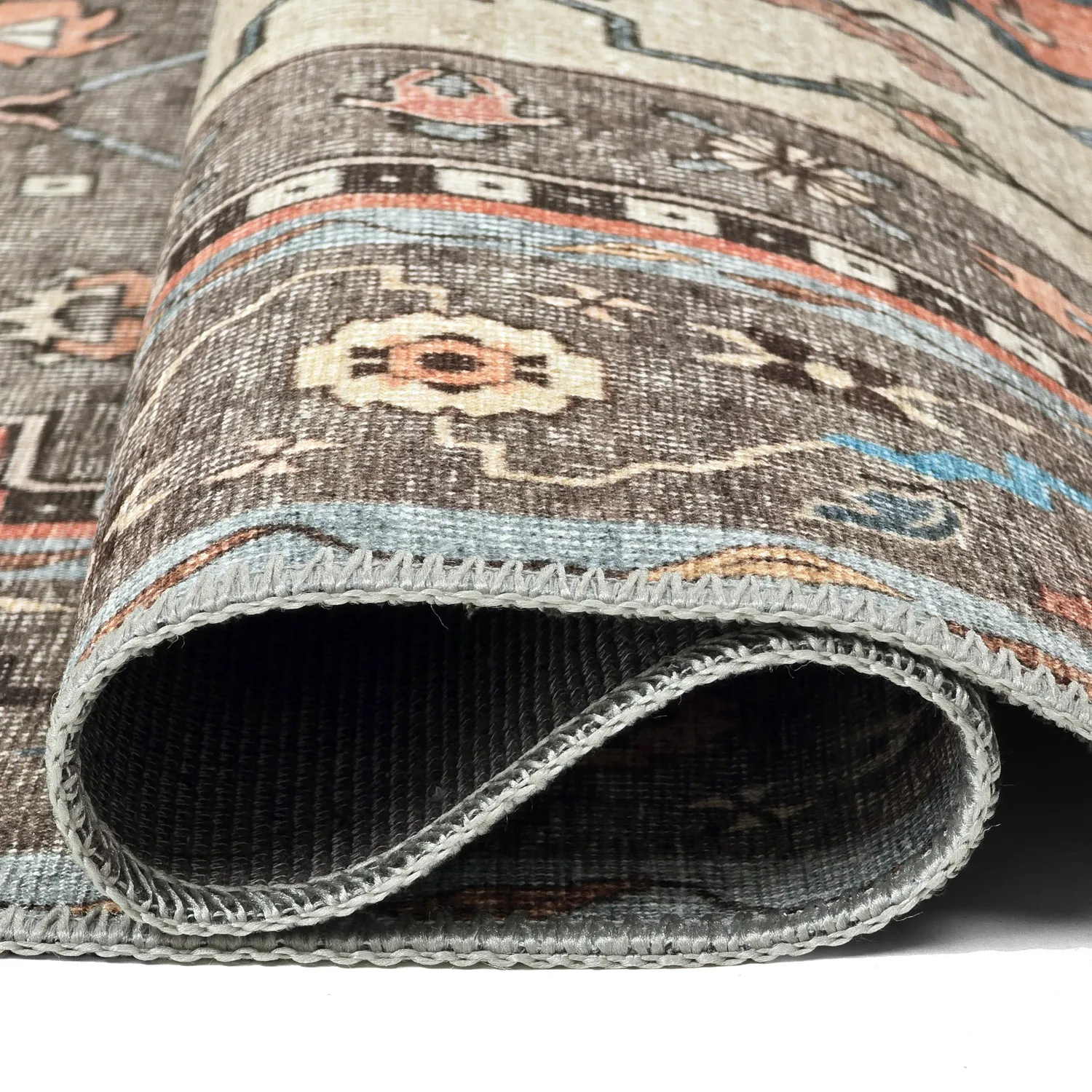 Flachgewebter Teppich - Kordava (grau/rot)