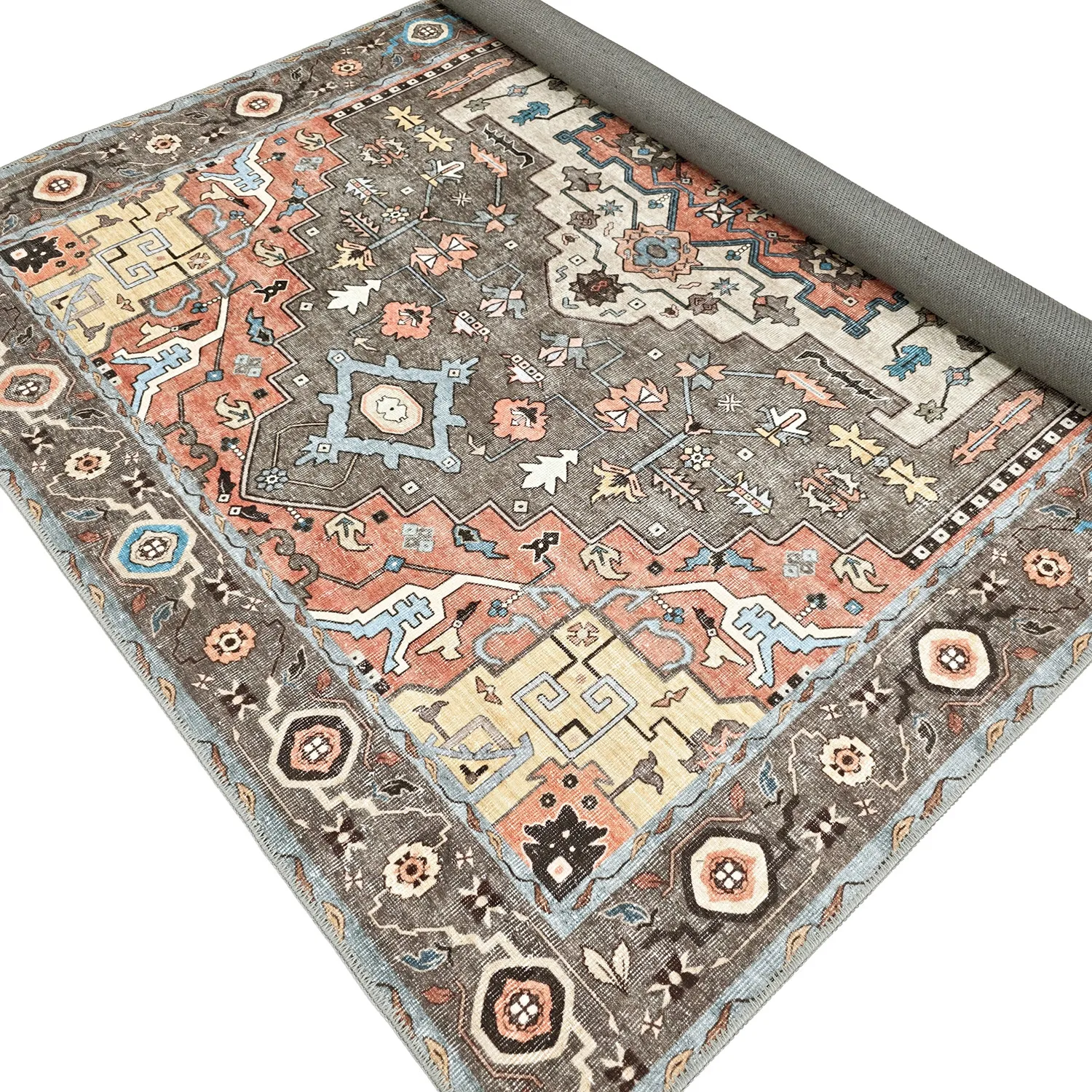 Flachgewebter Teppich - Kordava (grau/rot)