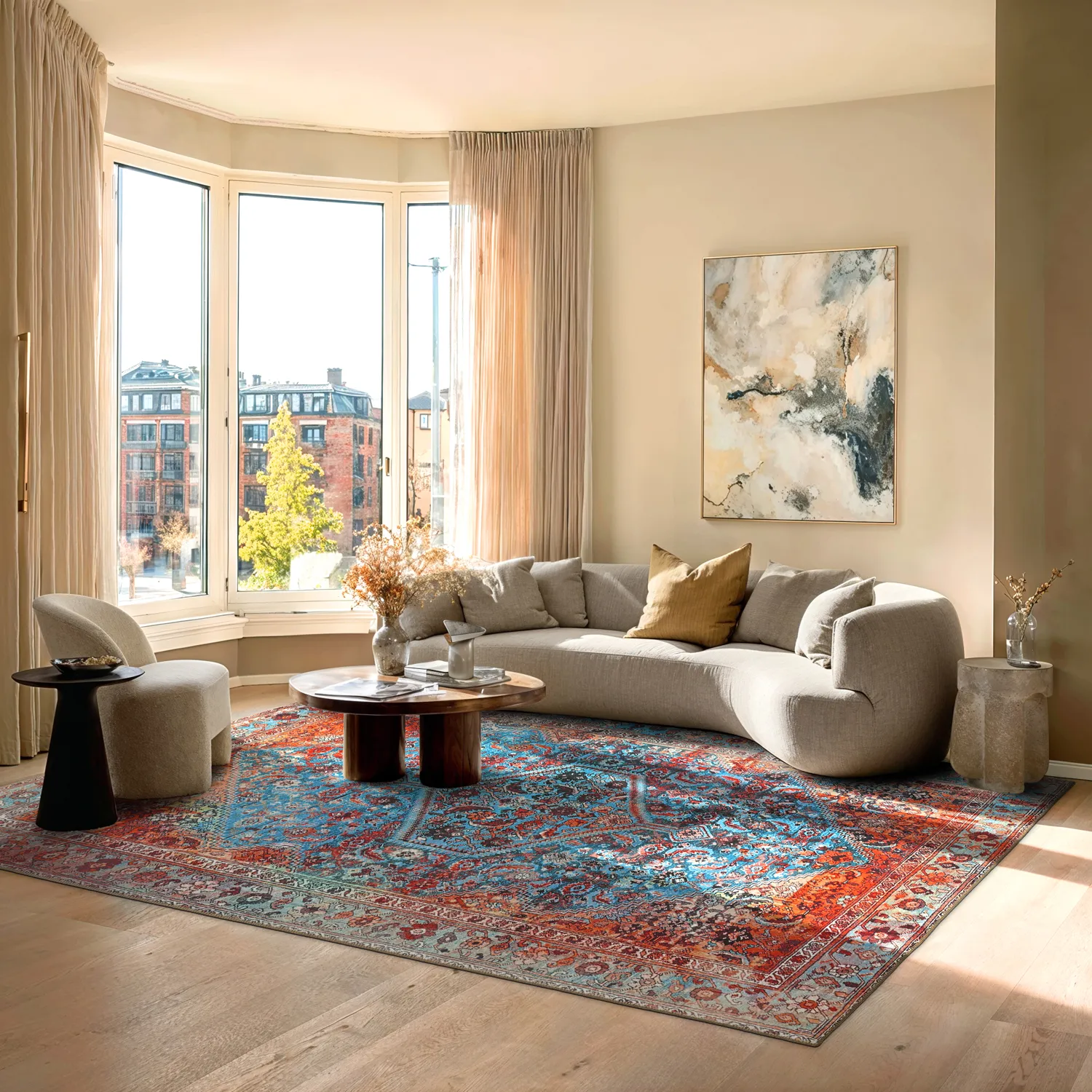 Flachgewebter Teppich - Mardin (rot/blau)