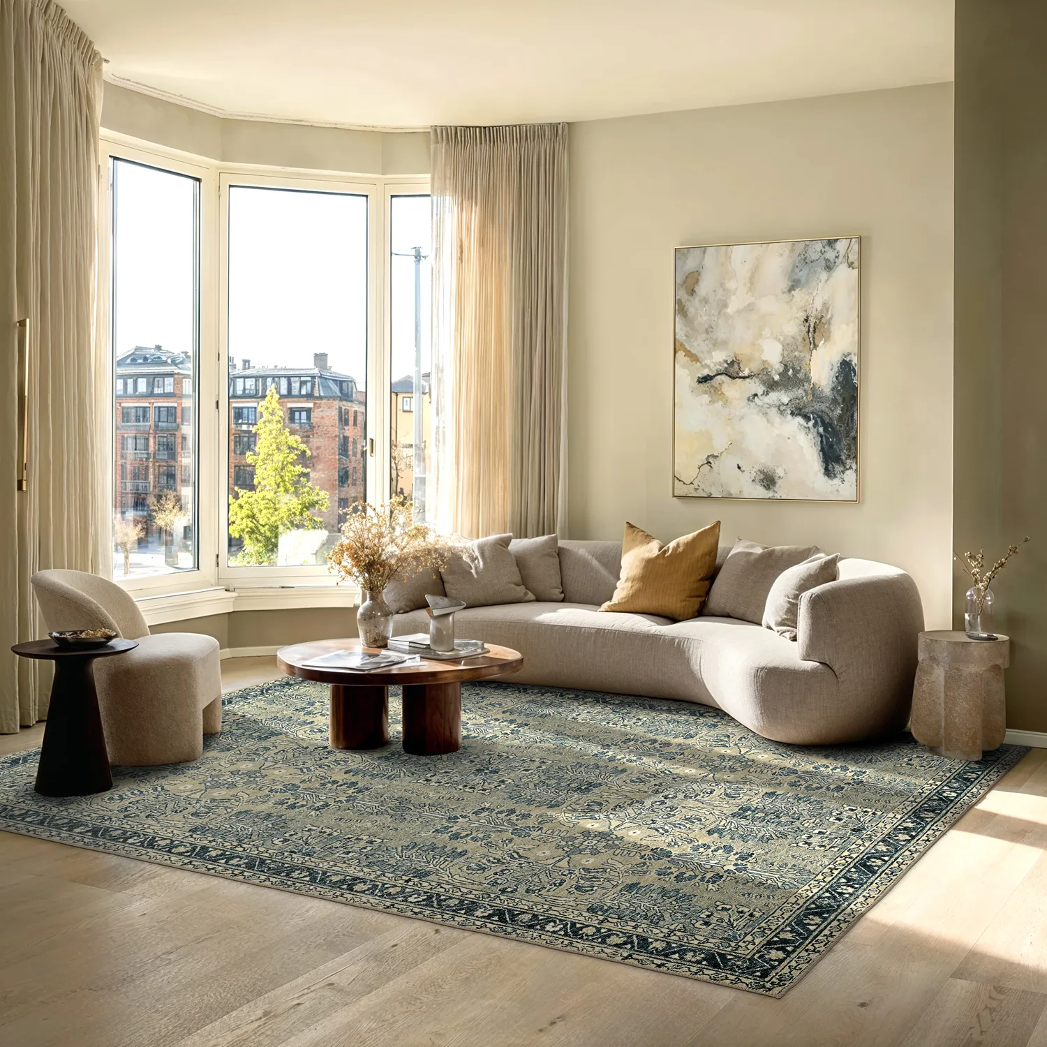 Tapis tissé à plat - Yasirah (bleu/vert)