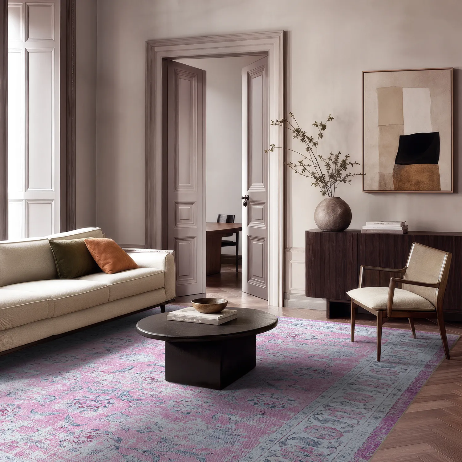 Tapis tissé à plat - Adeleine (rose)