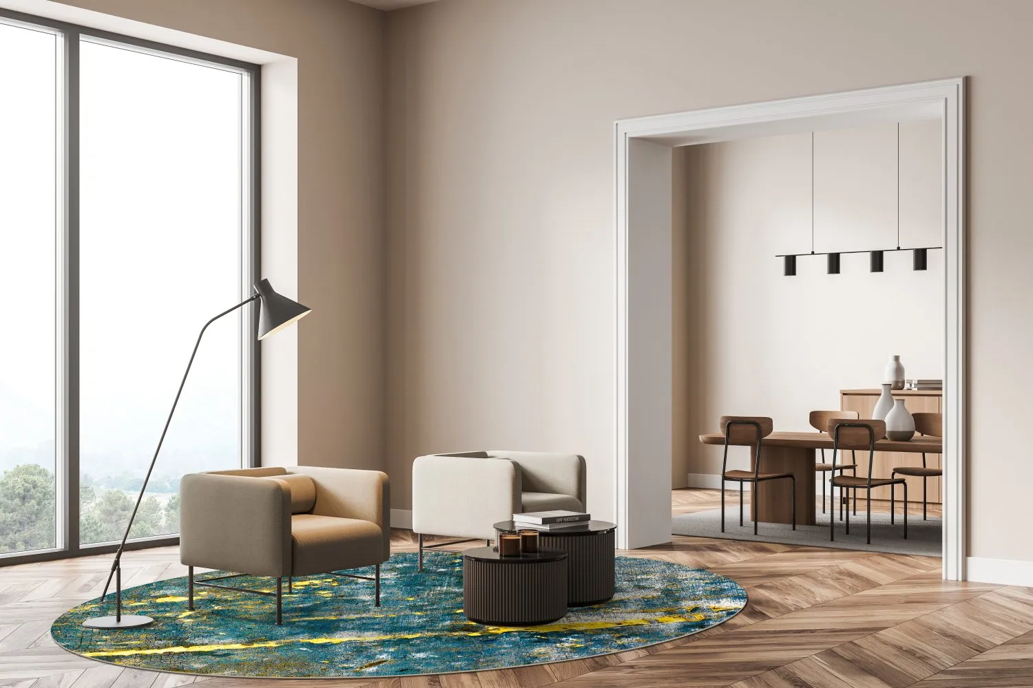 Rund Teppich - Mira (gelb-blau)