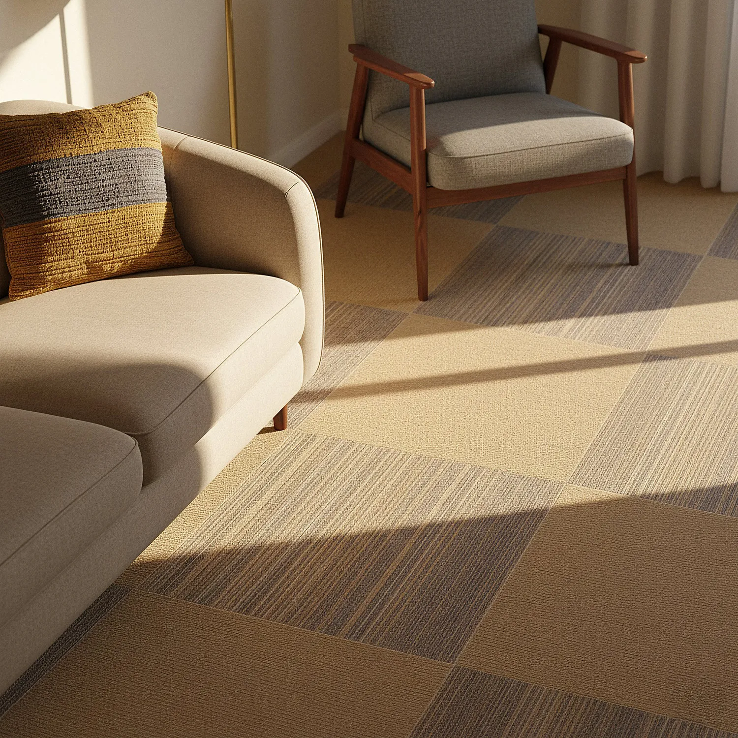 Teppichboden - Almeria Teppichfliesen 24 Stk. (unregelmäßig gestreift braun)