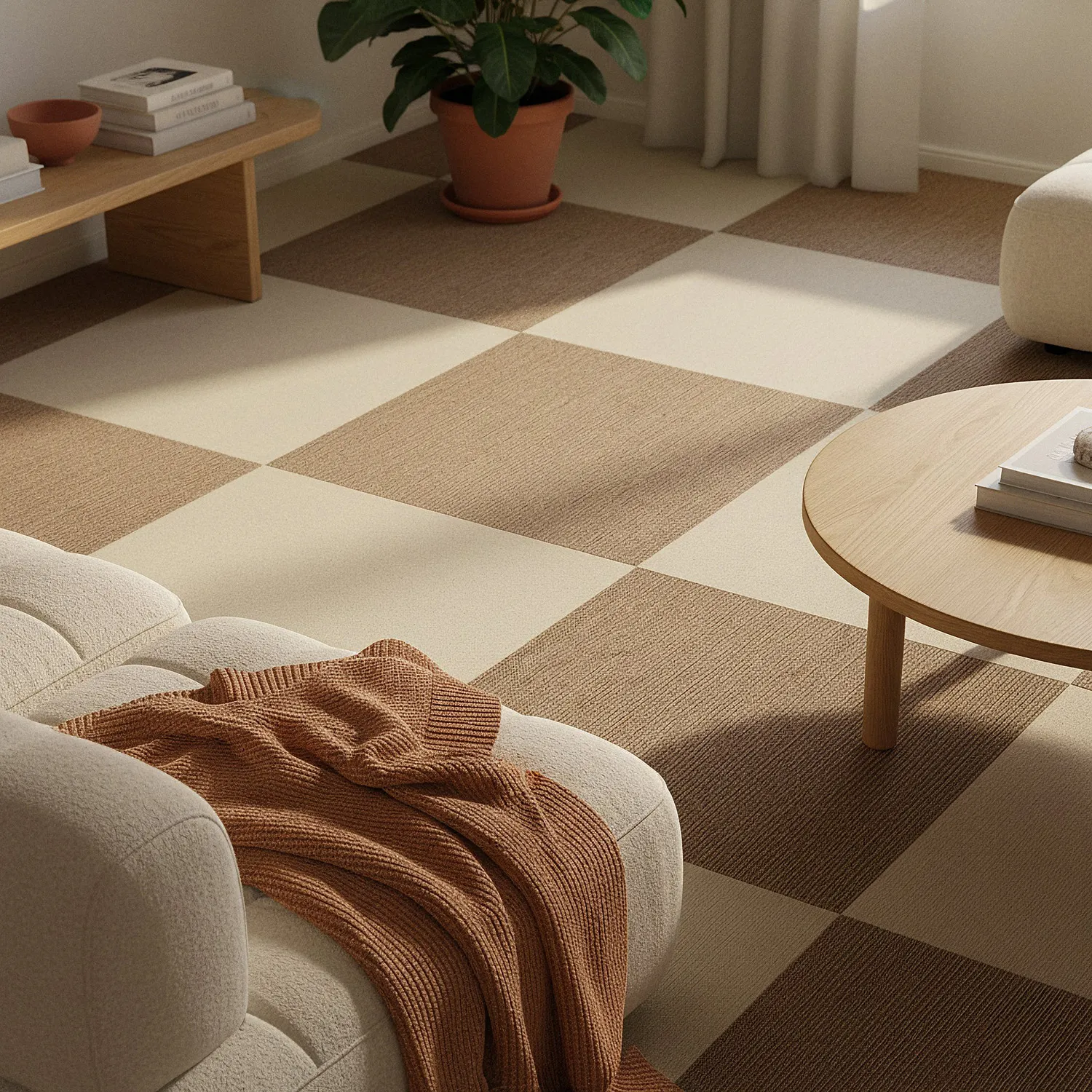 Teppichboden - Almeria Teppichfliesen 24 Stk. (creme)