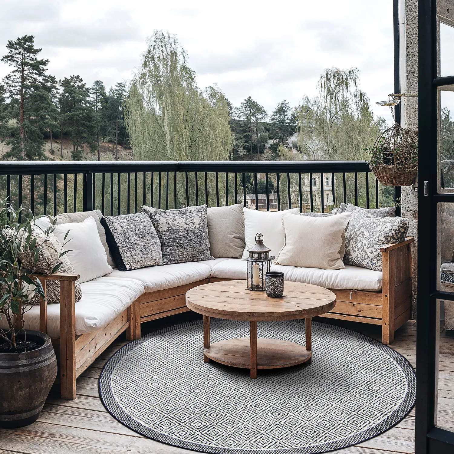 Rund Teppich - Monsaraz (schwarz)