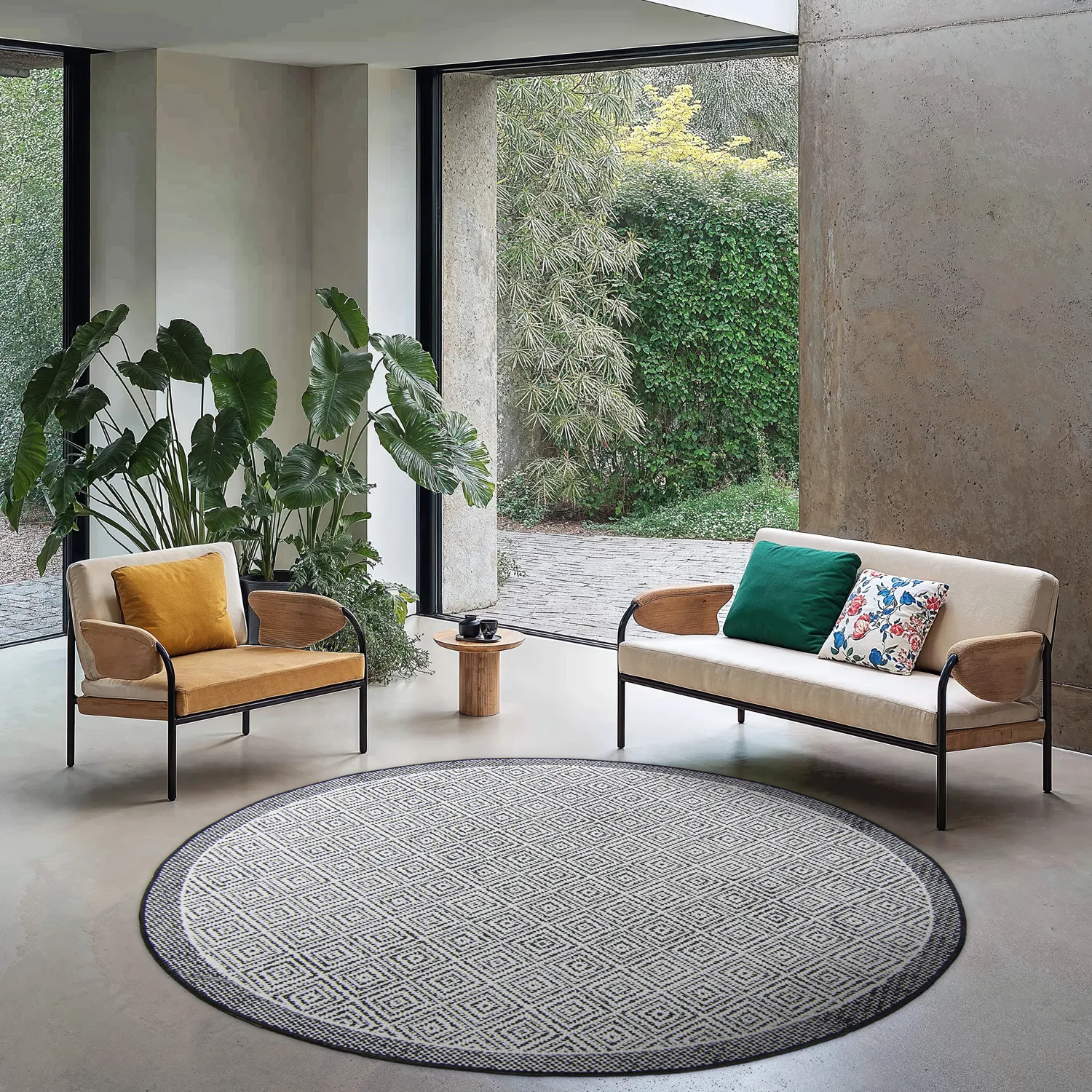 Rund Teppich - Monsaraz (schwarz)