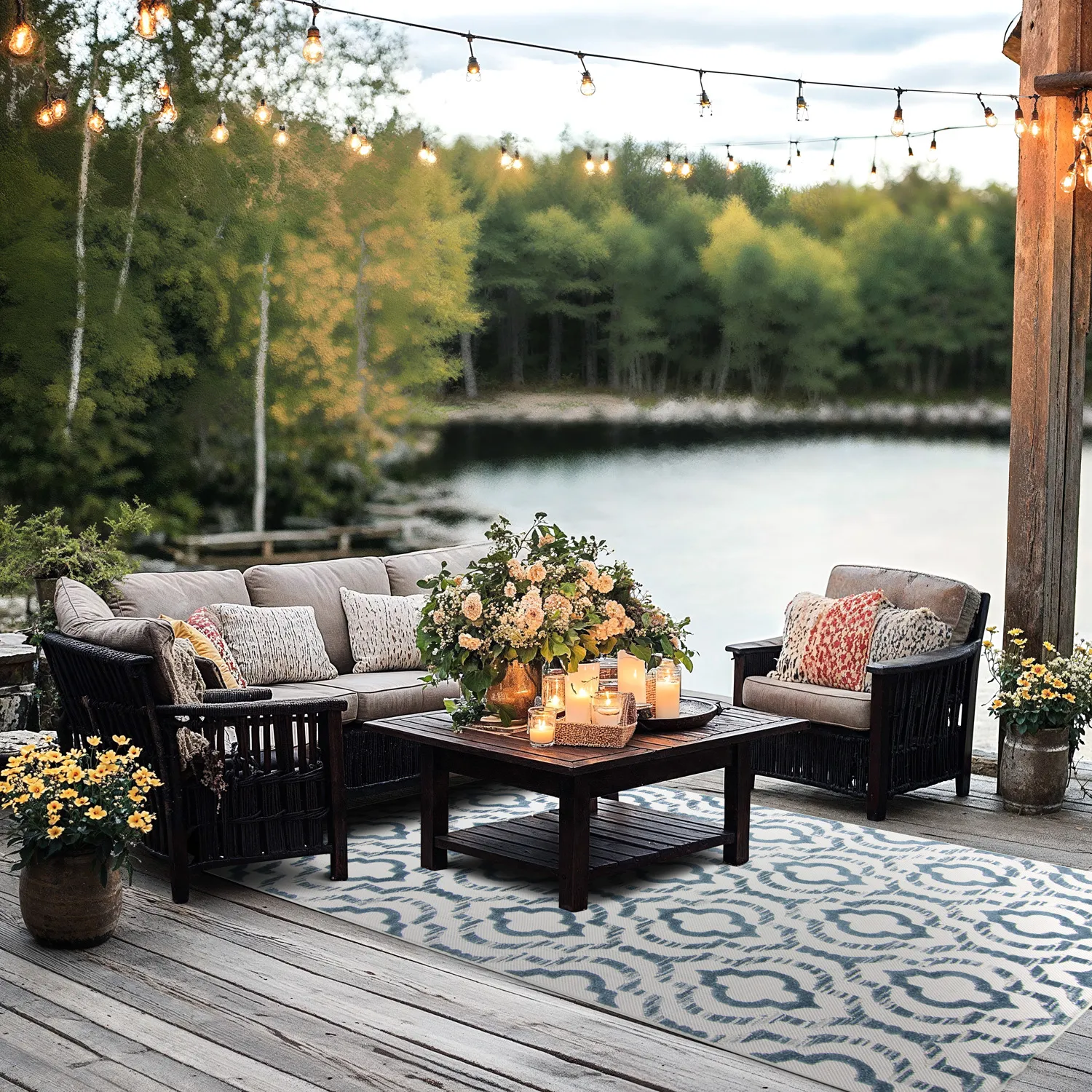 Shaggy Intérieur-Extérieur - Trenton (blanc/bleu)