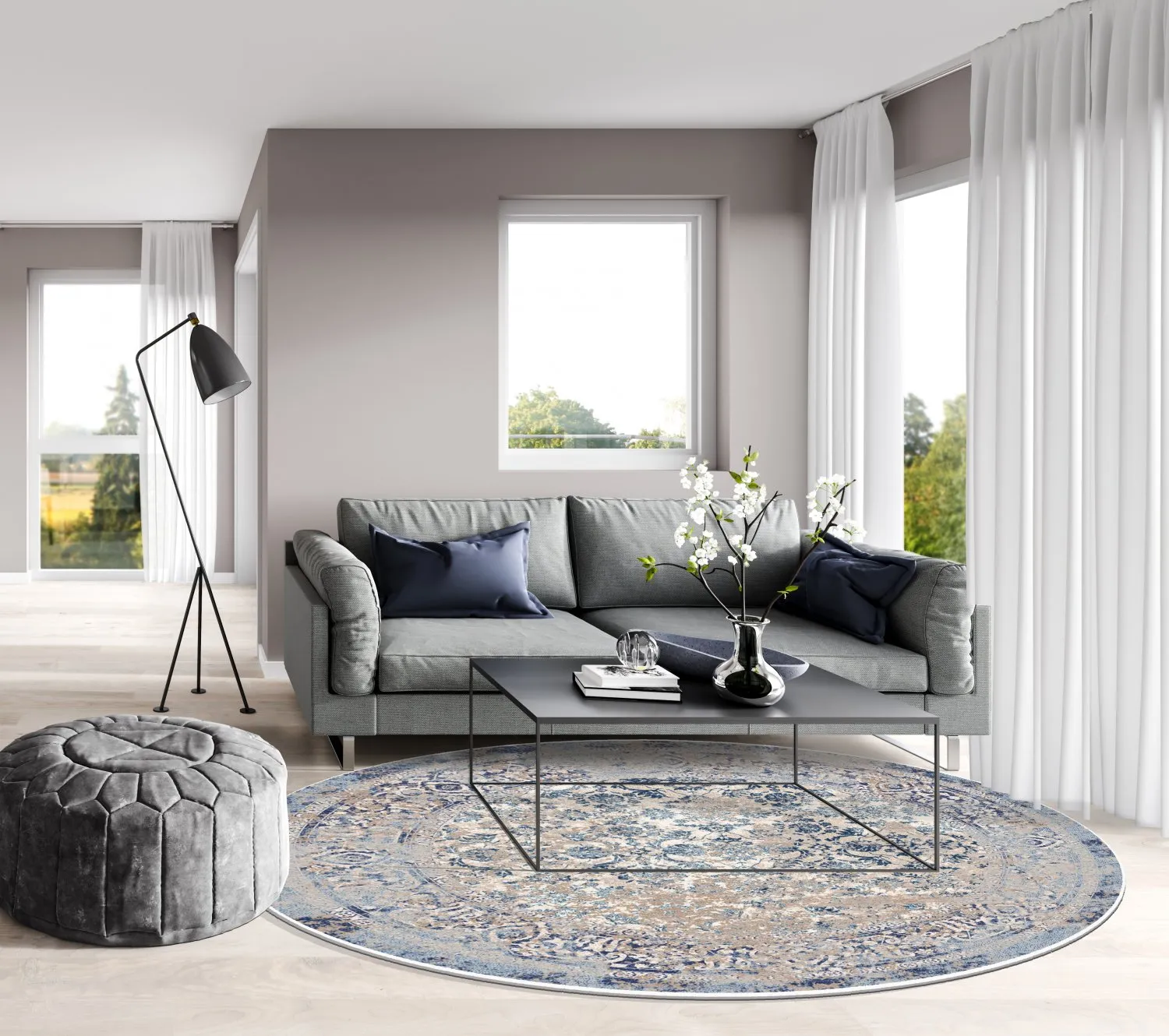 Rund Teppich - Denizli (blau)