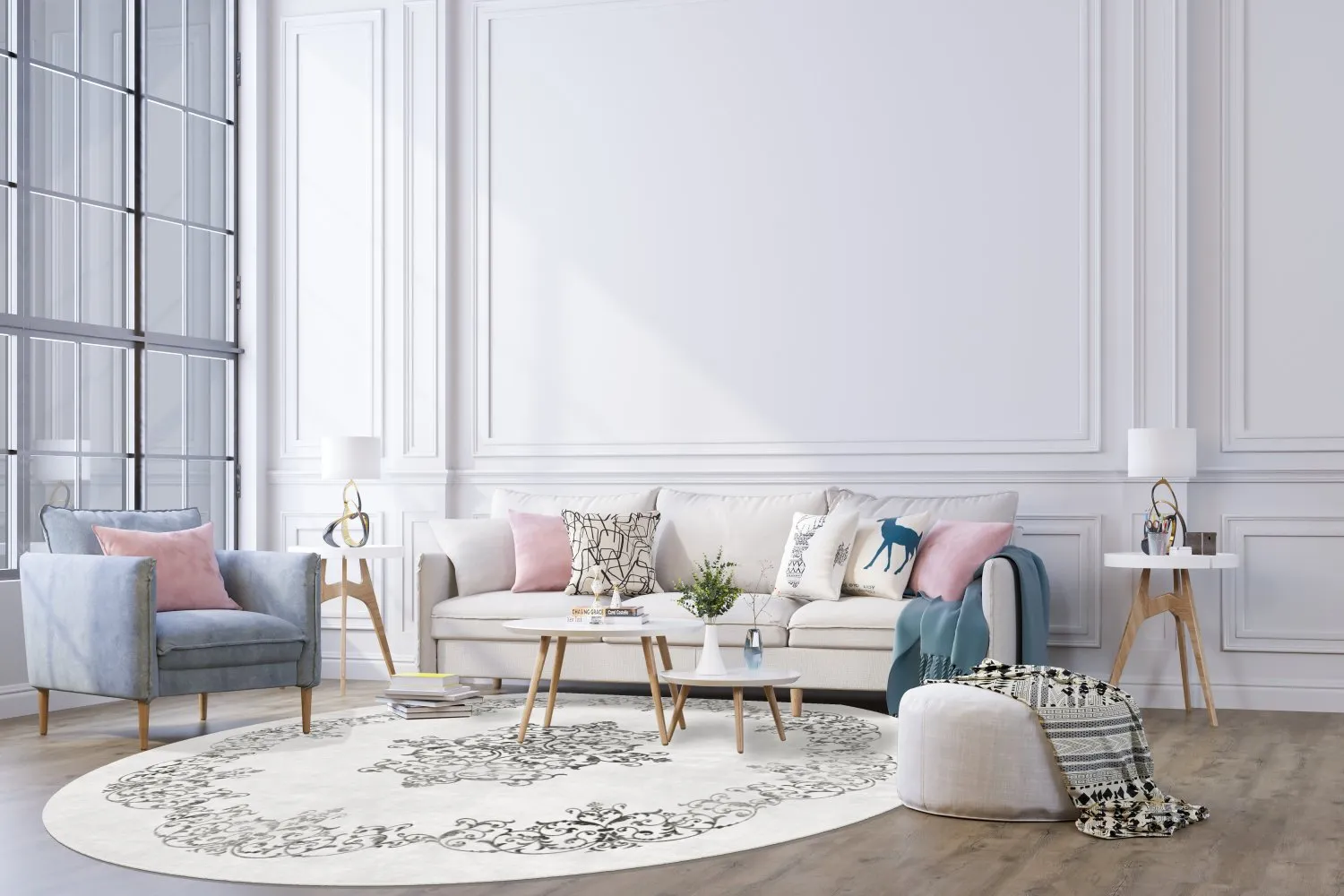 Rund Teppich - Santi (weiß/schwarz)