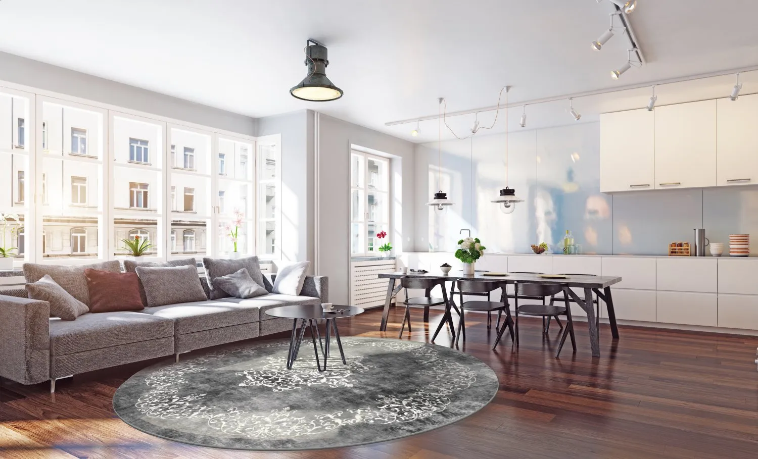 Rund Teppich - Santi (dunkelgrau/weiß)