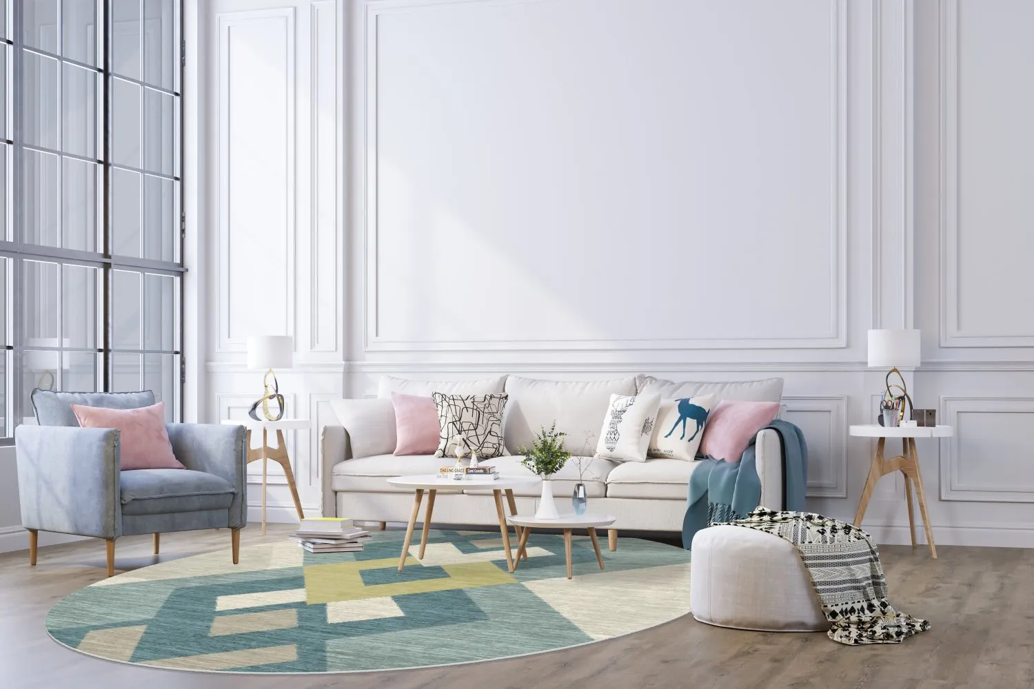 Rund Teppich - Temara (blau/bunt)