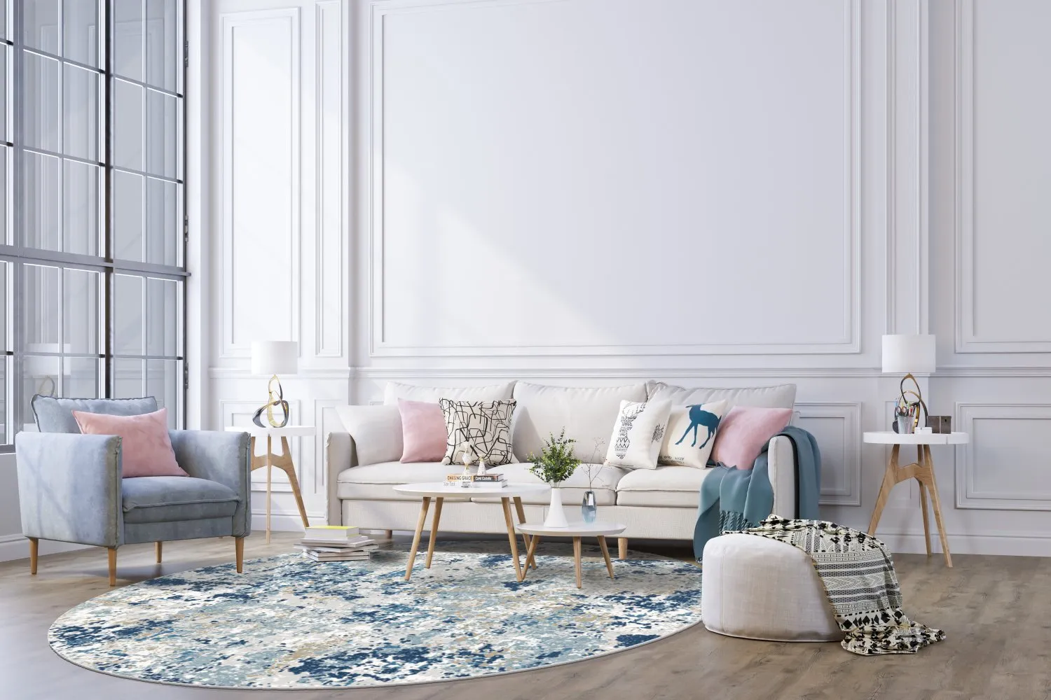 Rund Teppich - Hiboun (blau)