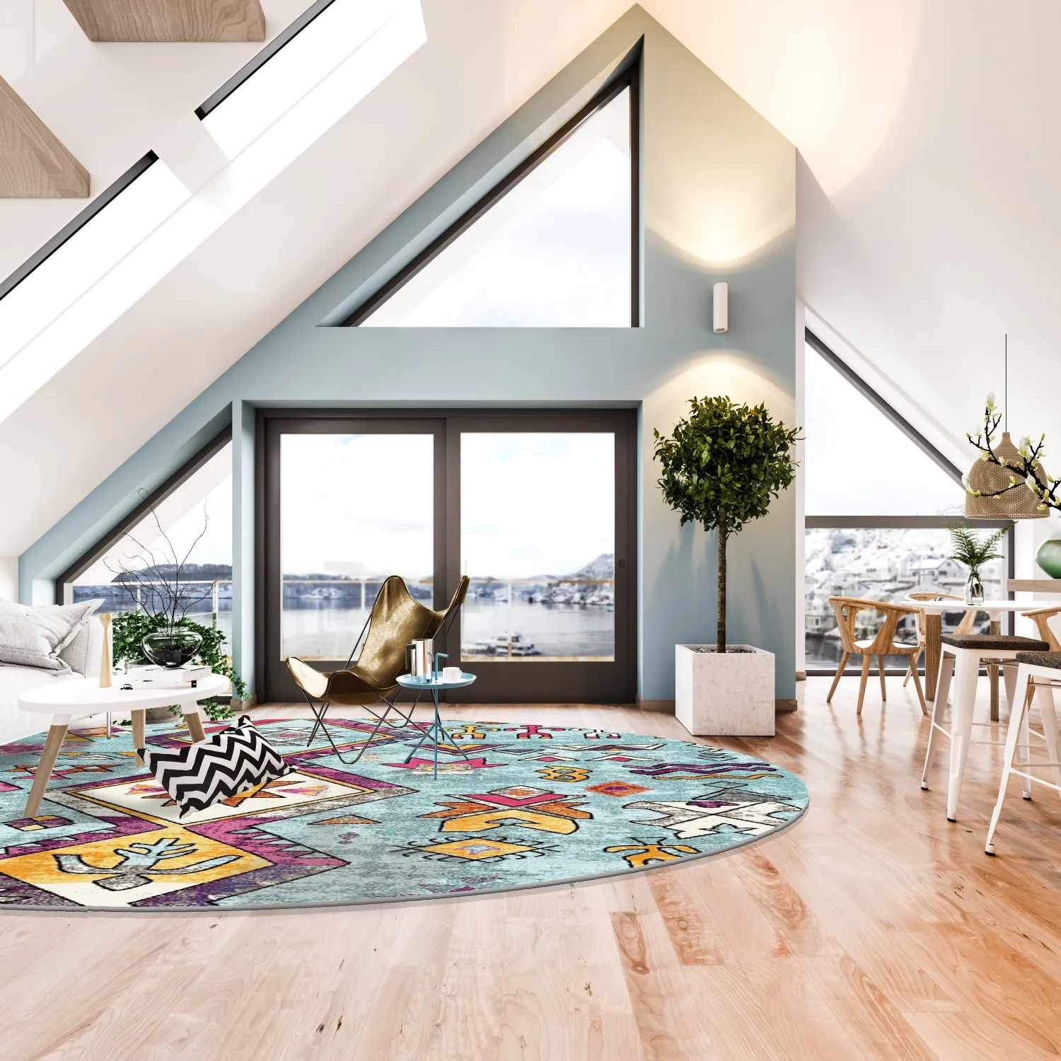 Rund Teppich - Misare (blau/bunt)