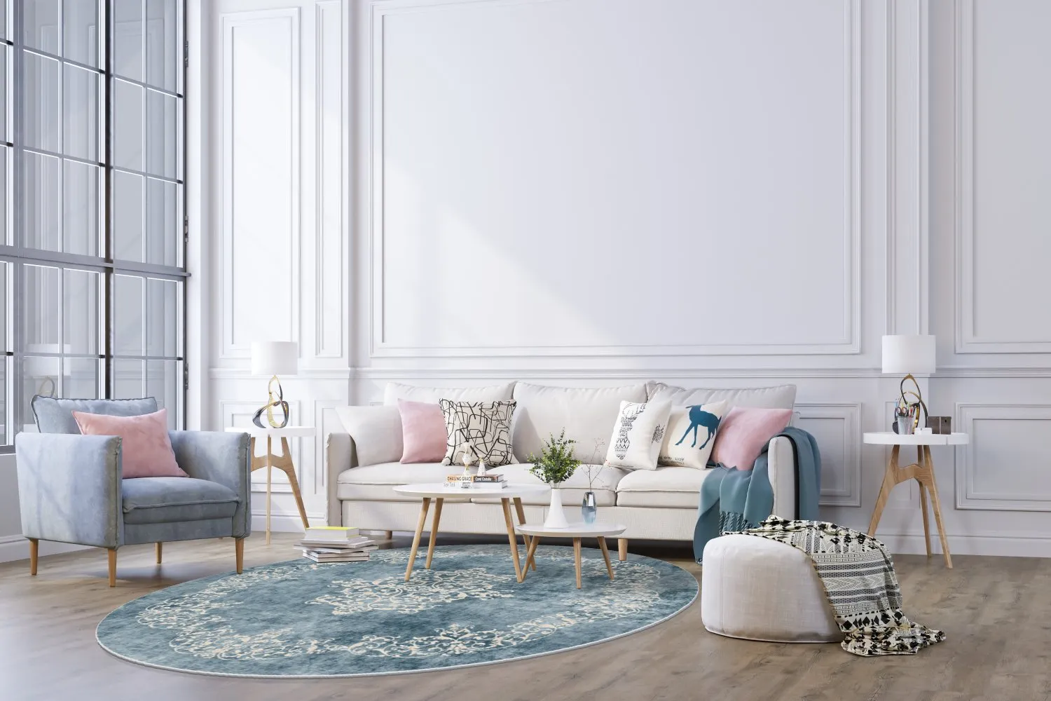 Rund Teppich - Santi (blau/beige)