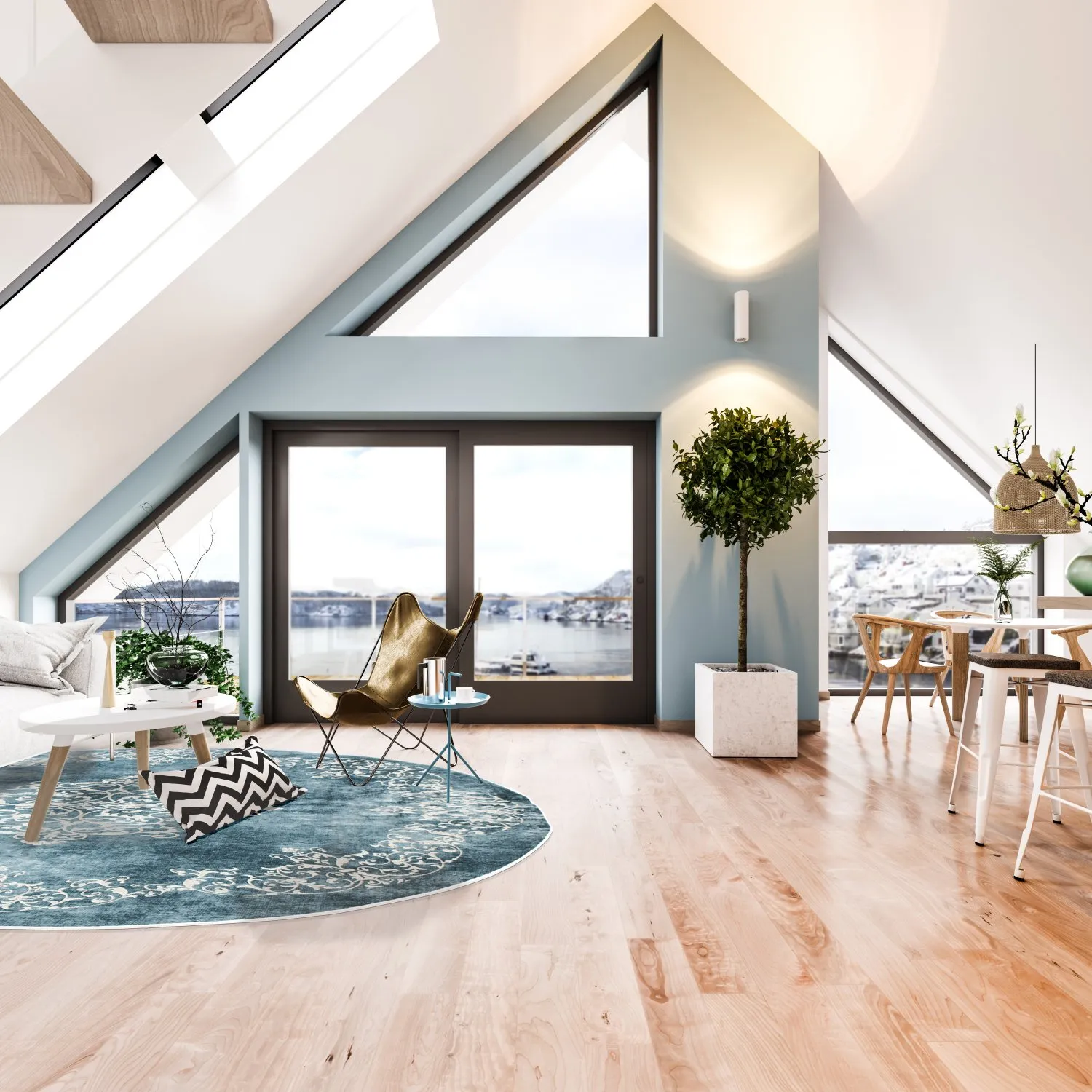 Rund Teppich - Santi (blau/beige)