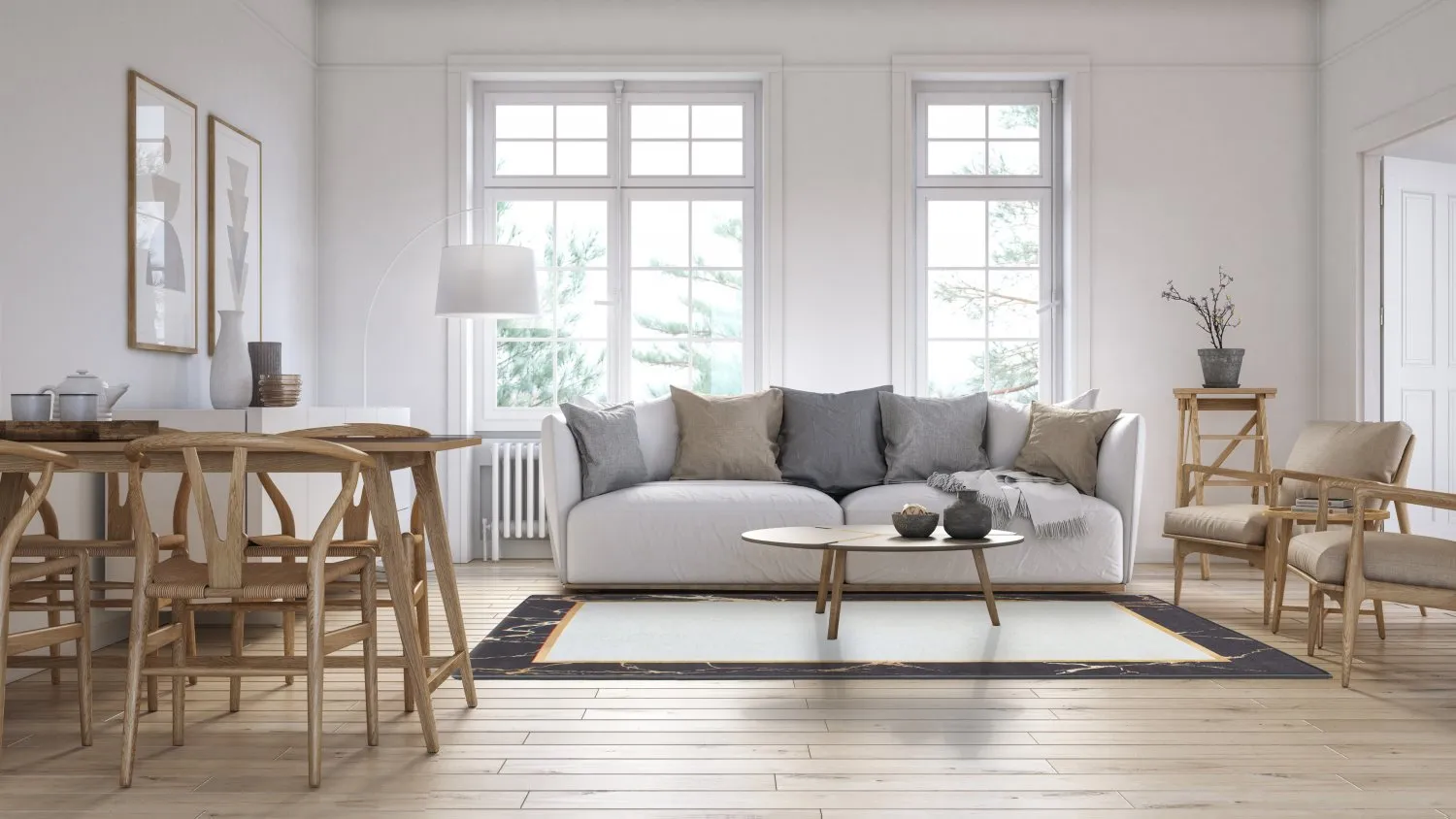 Wilton-Teppich - Cerasia (schwarz/weiß/gold)