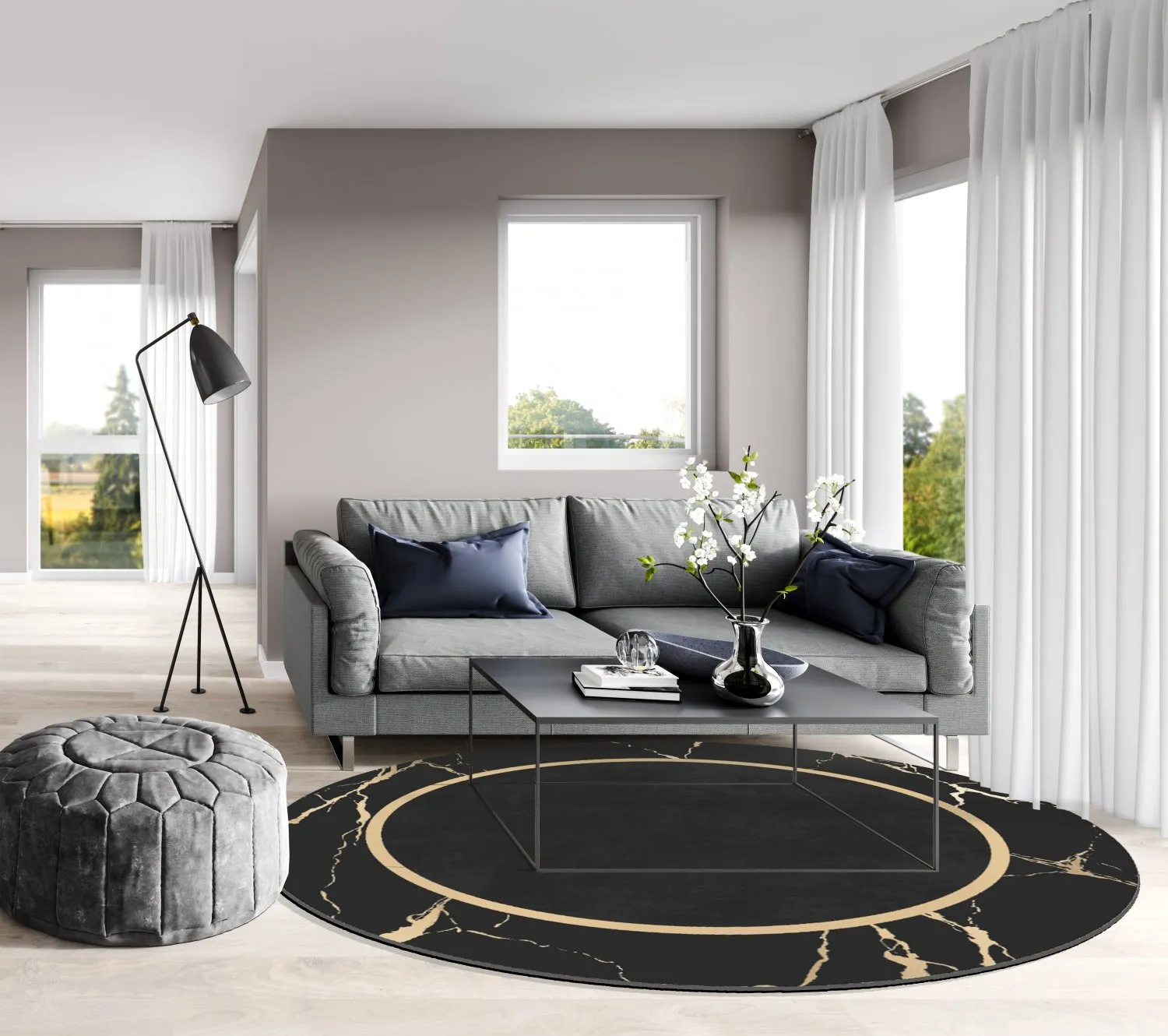 Tapis rond - Cerasia (noir/doré)
