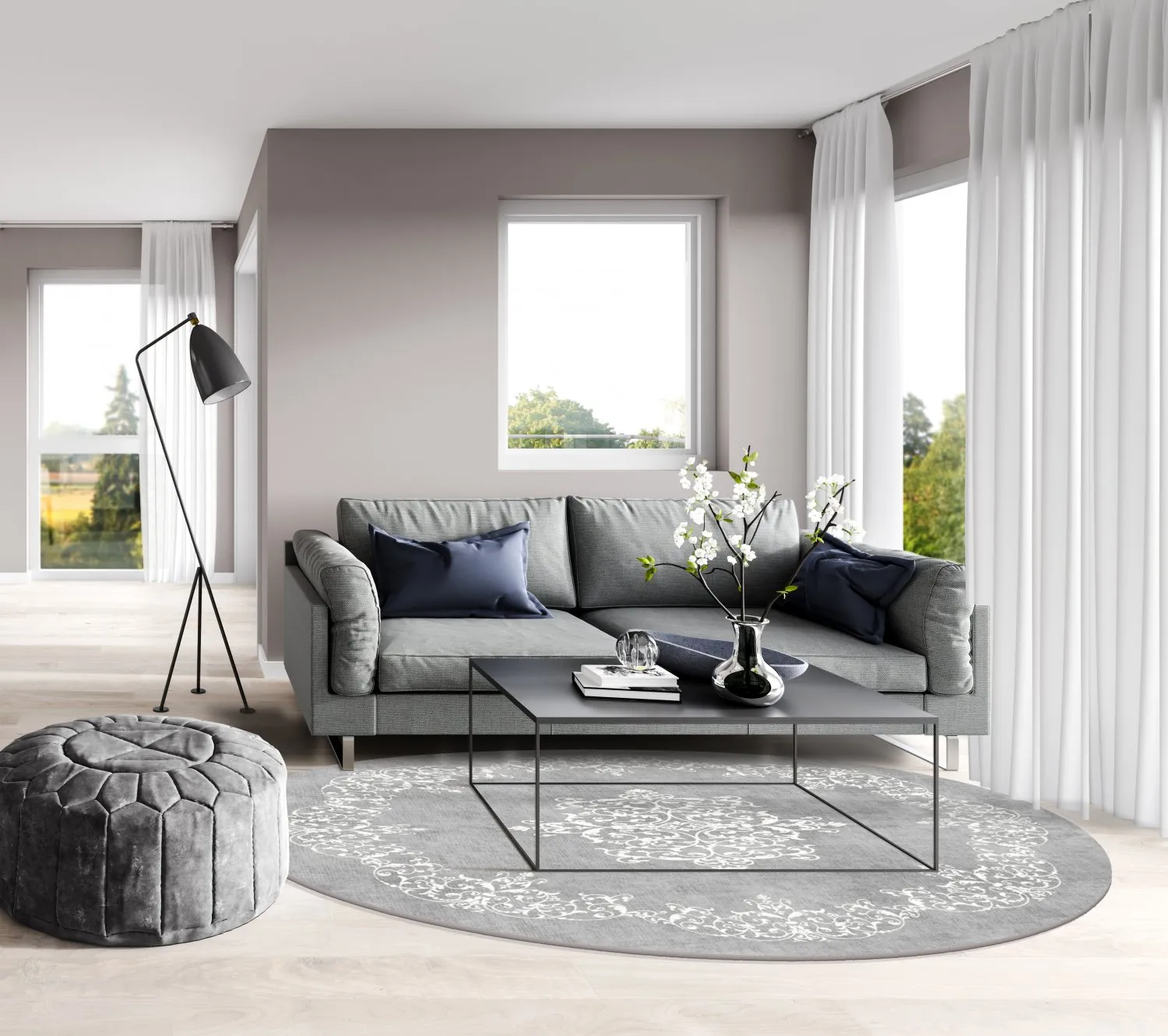 Rund Teppich - Santi (grau/weiß)