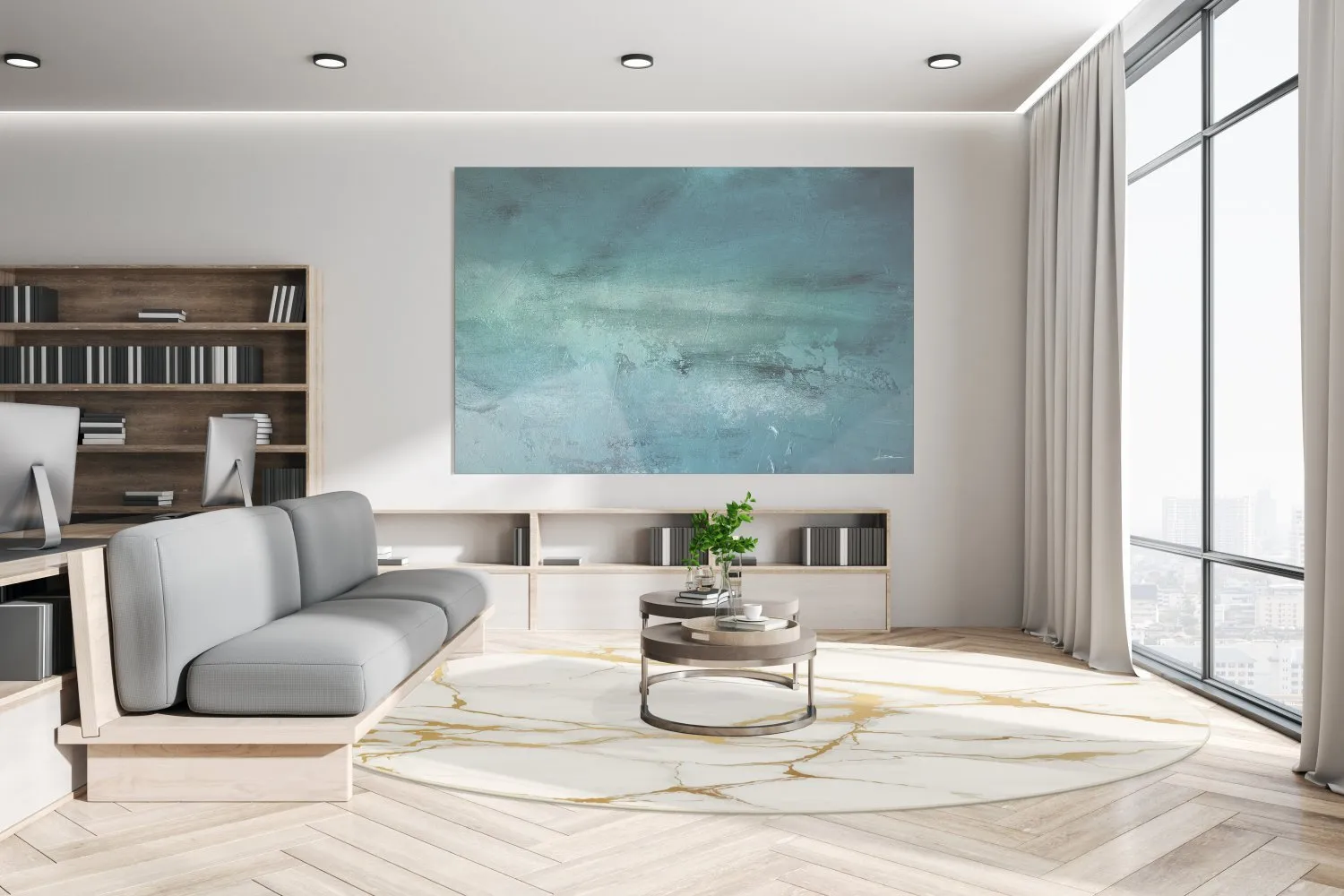 Rund Teppich - Cesina (stone/weiß/gold)