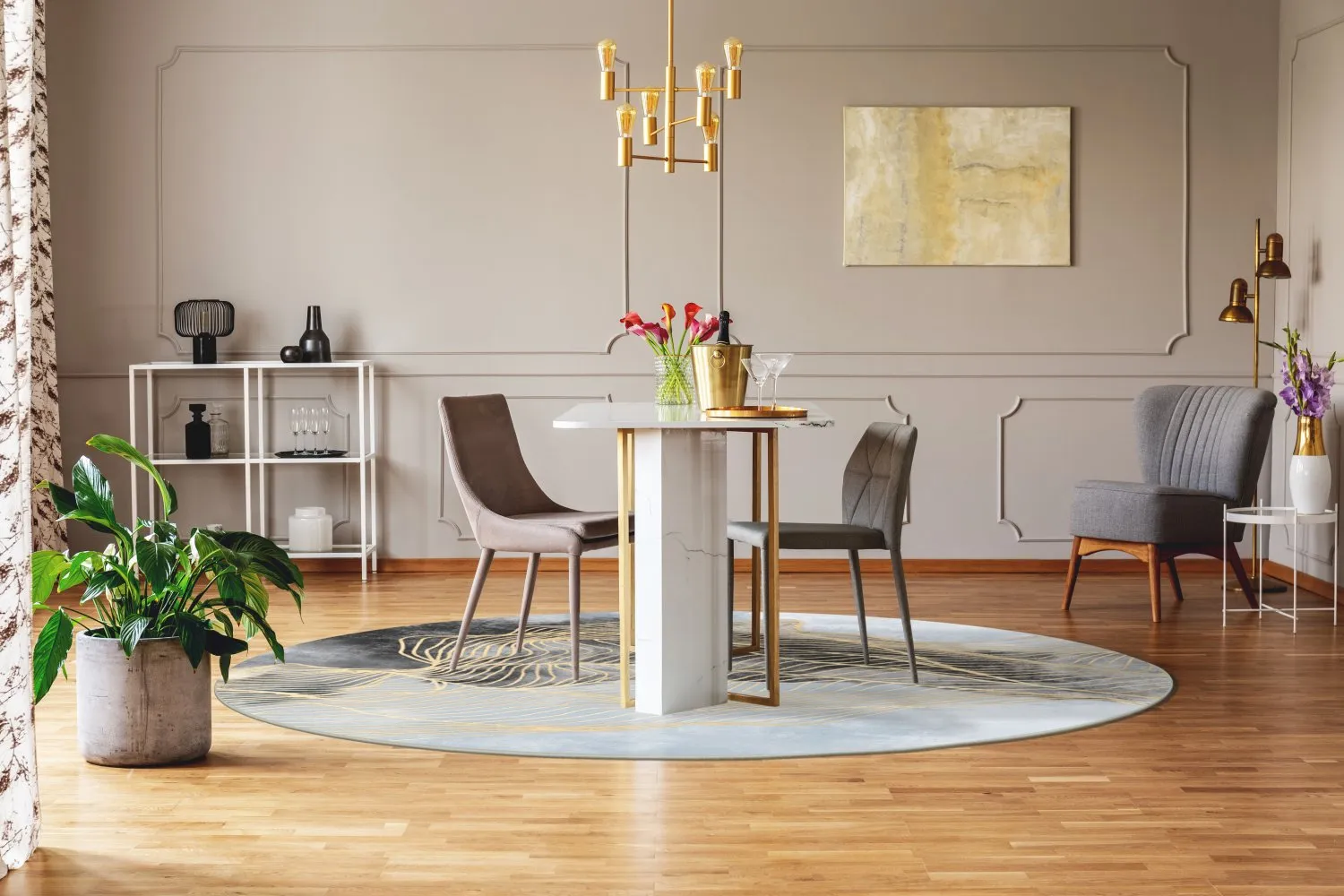 Rund Teppich - Ekual (blau/grau/gold)