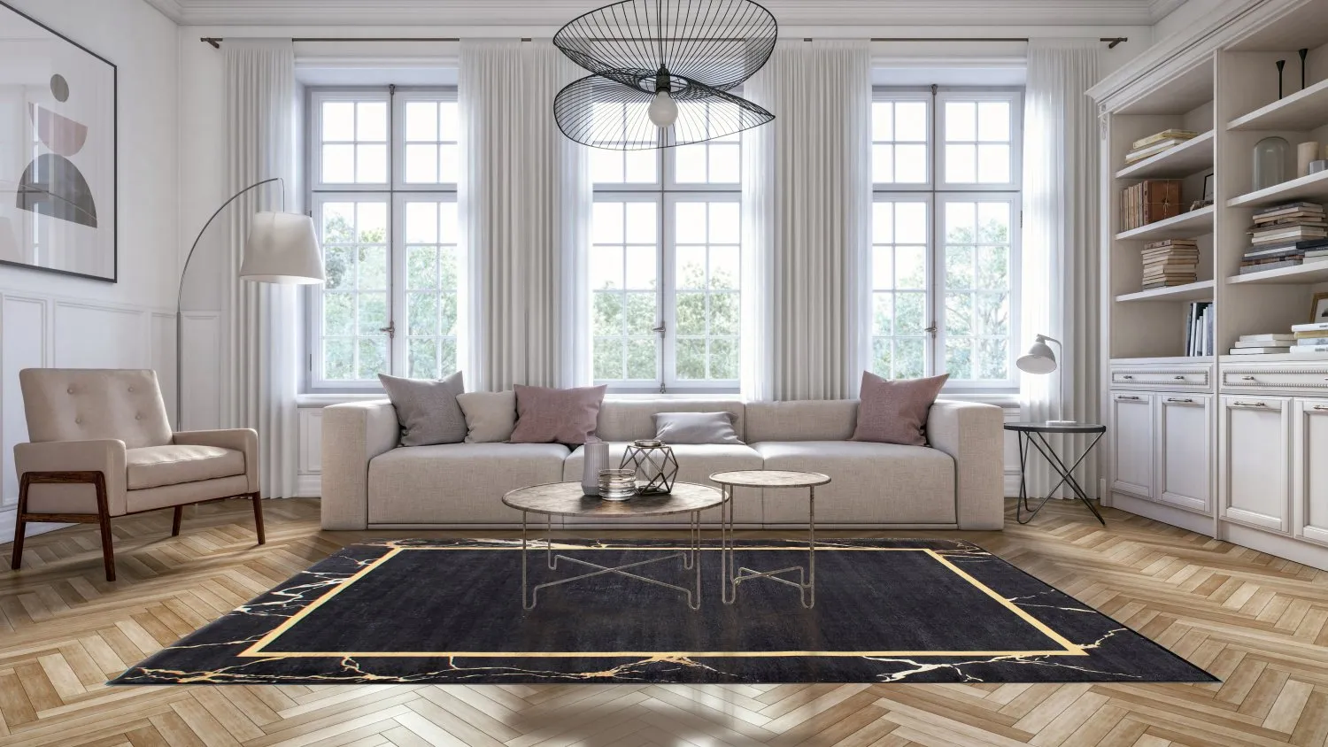 Wilton-Teppich - Cerasia (schwarz/gold)