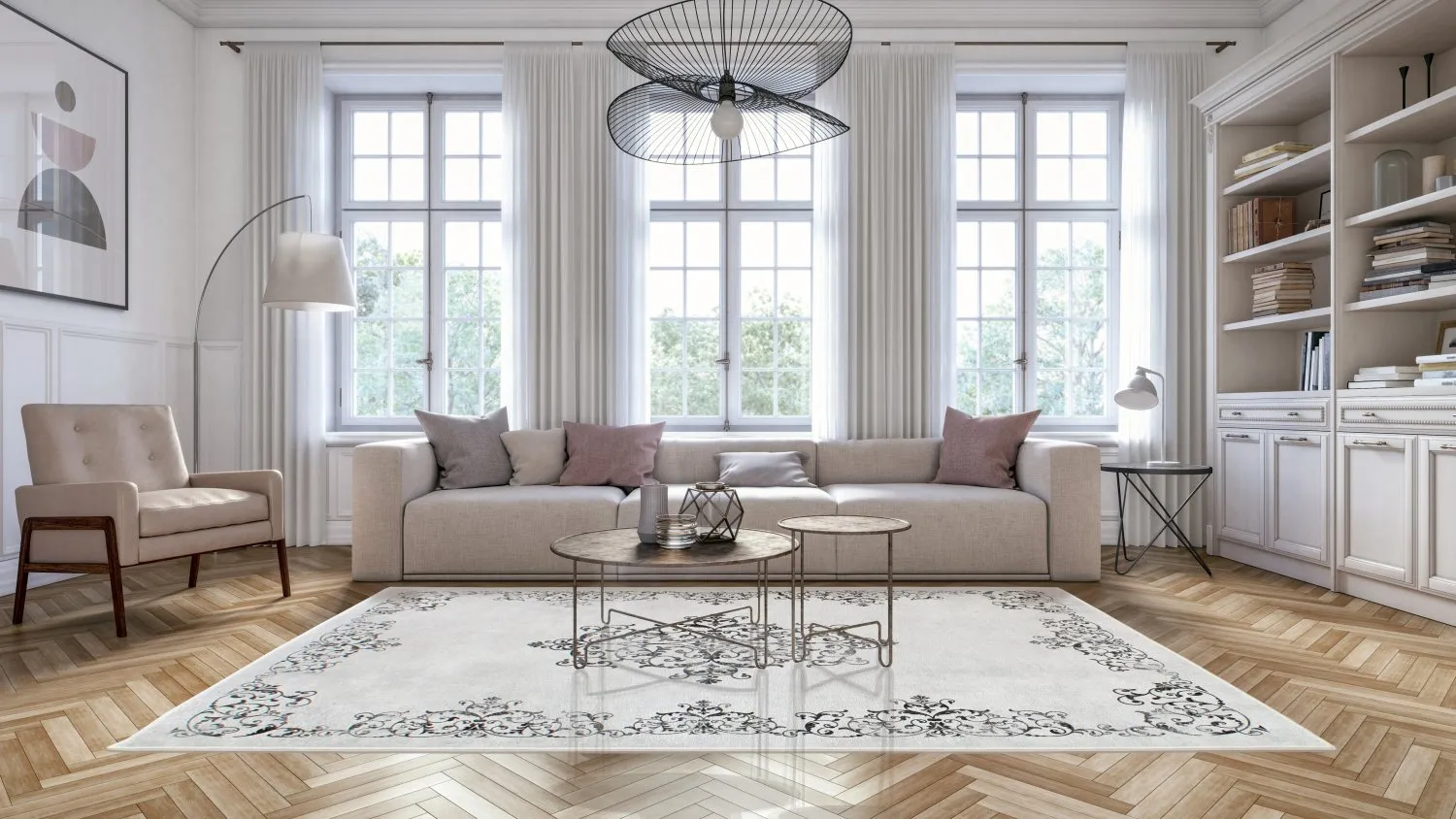 Wilton-Teppich - Santi (weiß/schwarz)