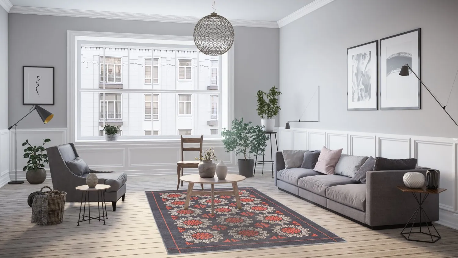 Wilton-Teppich - Florina (grau/blau/orange)