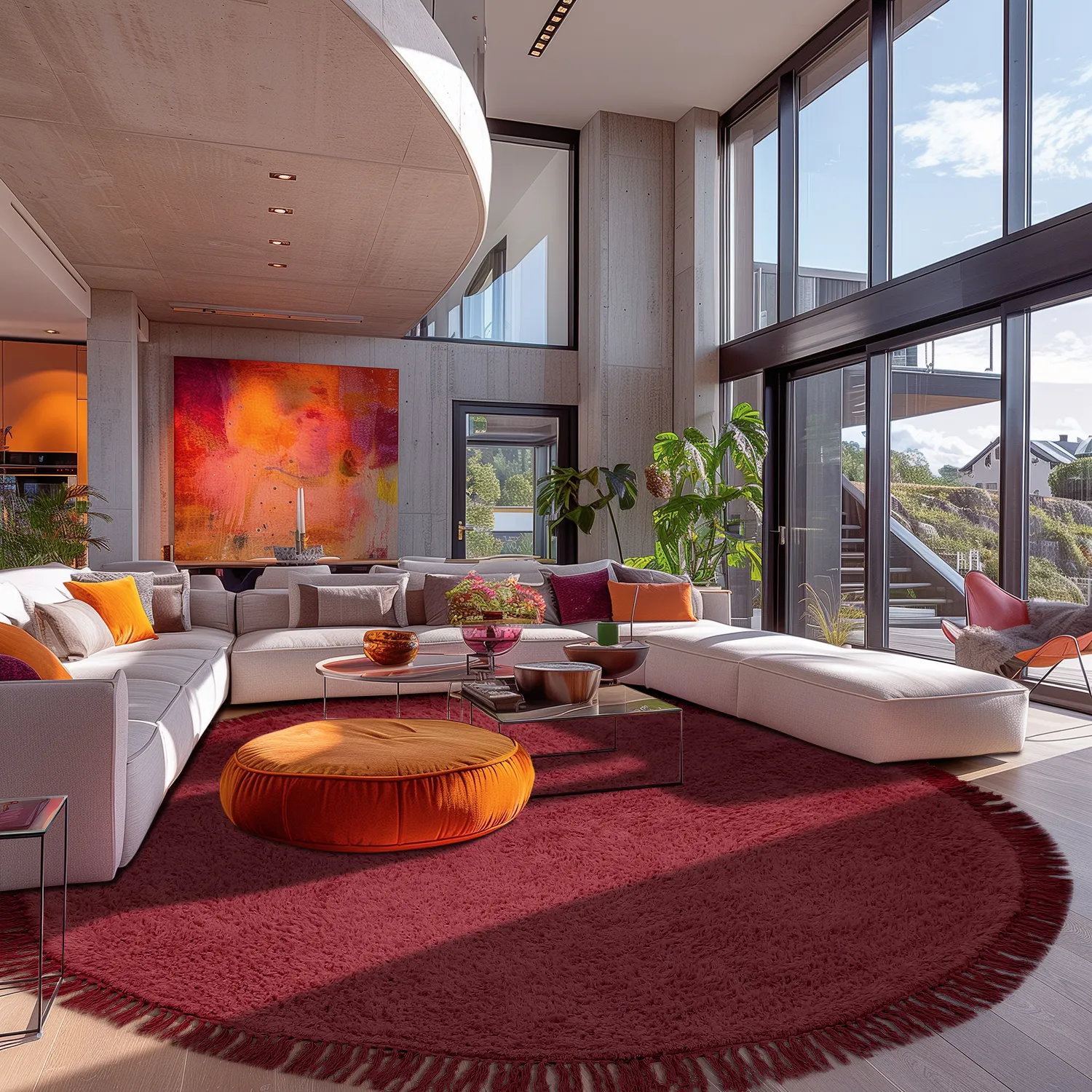 Tapis rond - Alba Natural Cotton Shaggy (bordeaux)