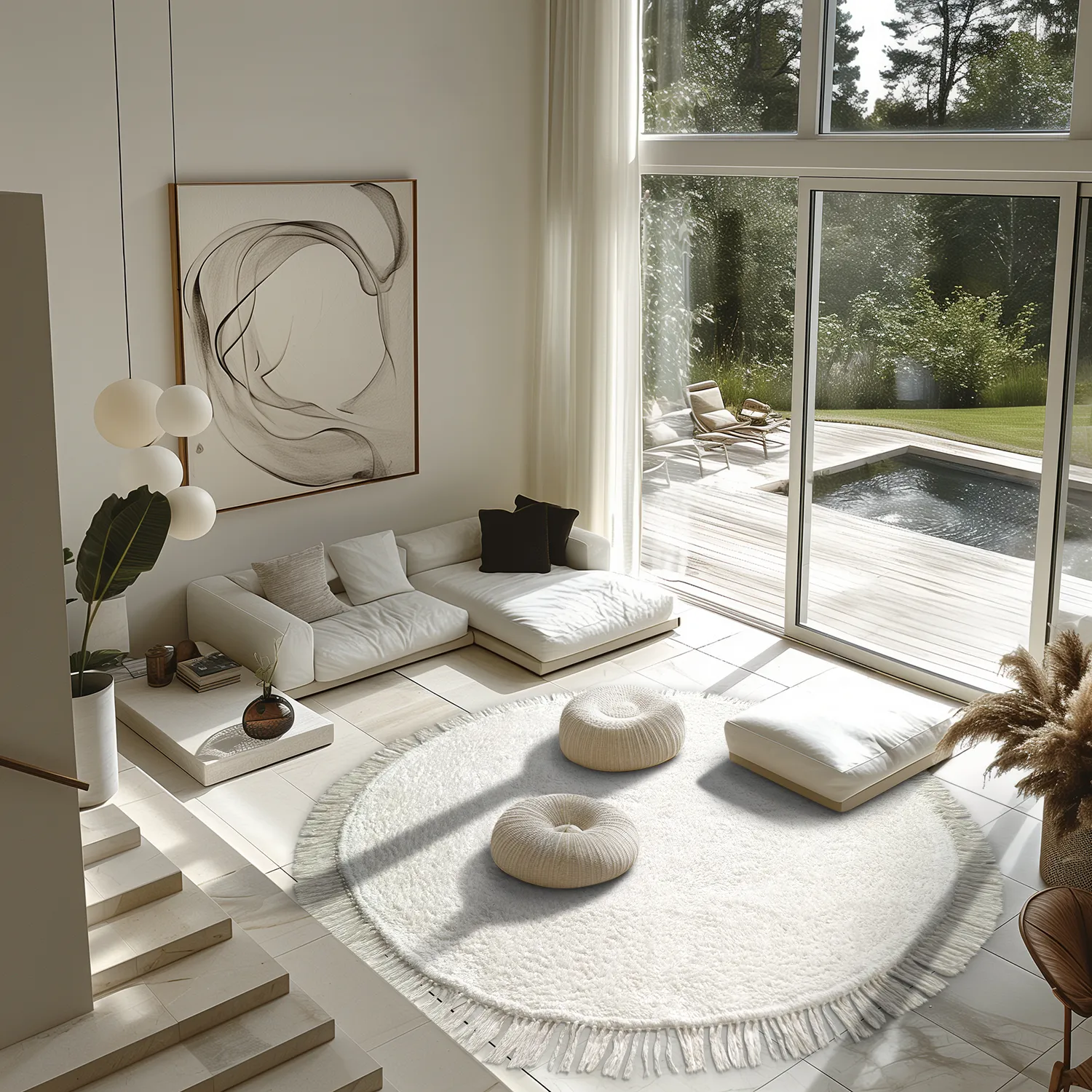 Tapis rond - Alba Natural Cotton Shaggy (blanc)