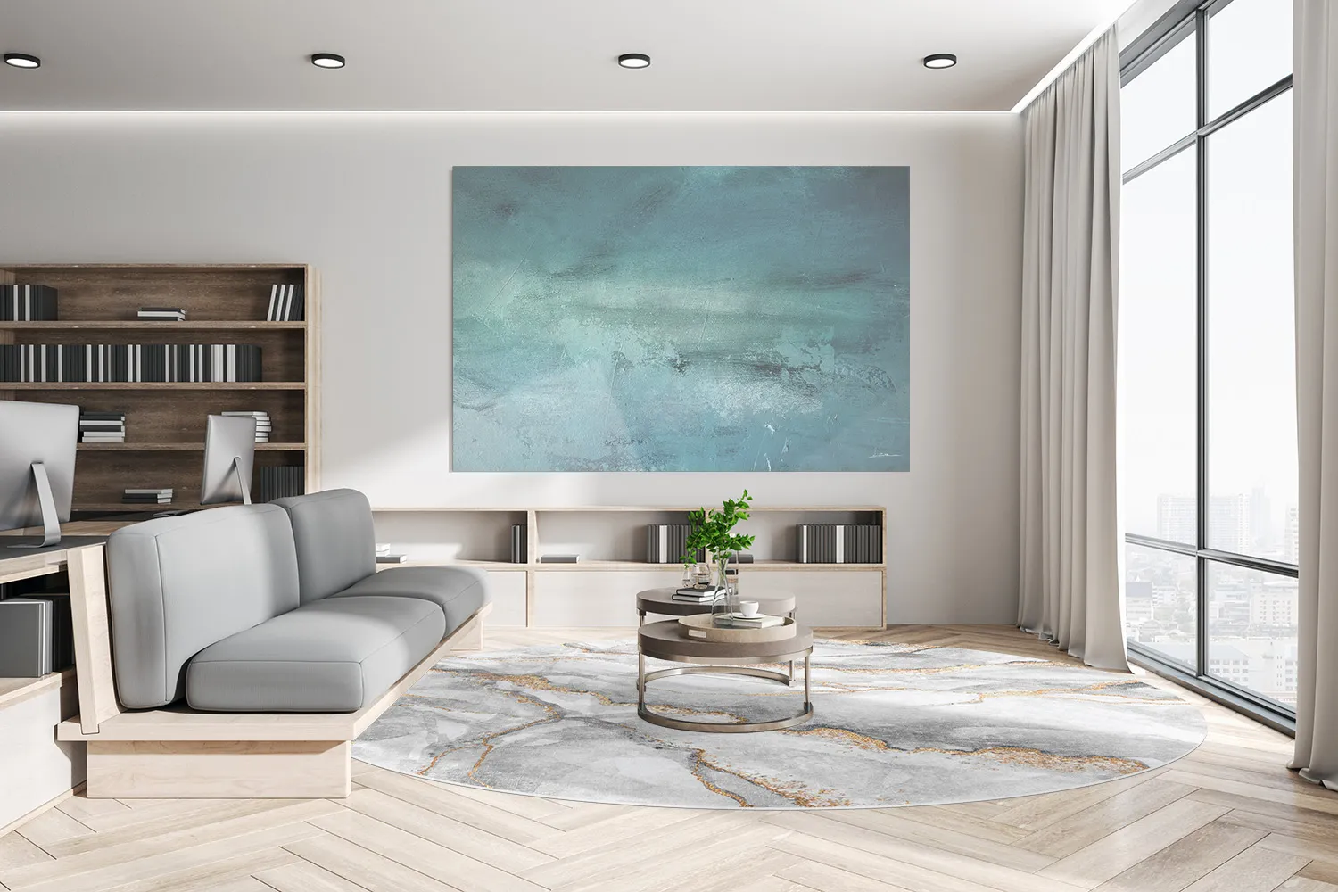 Tapis rond - Genova (gris/blanc/doré)