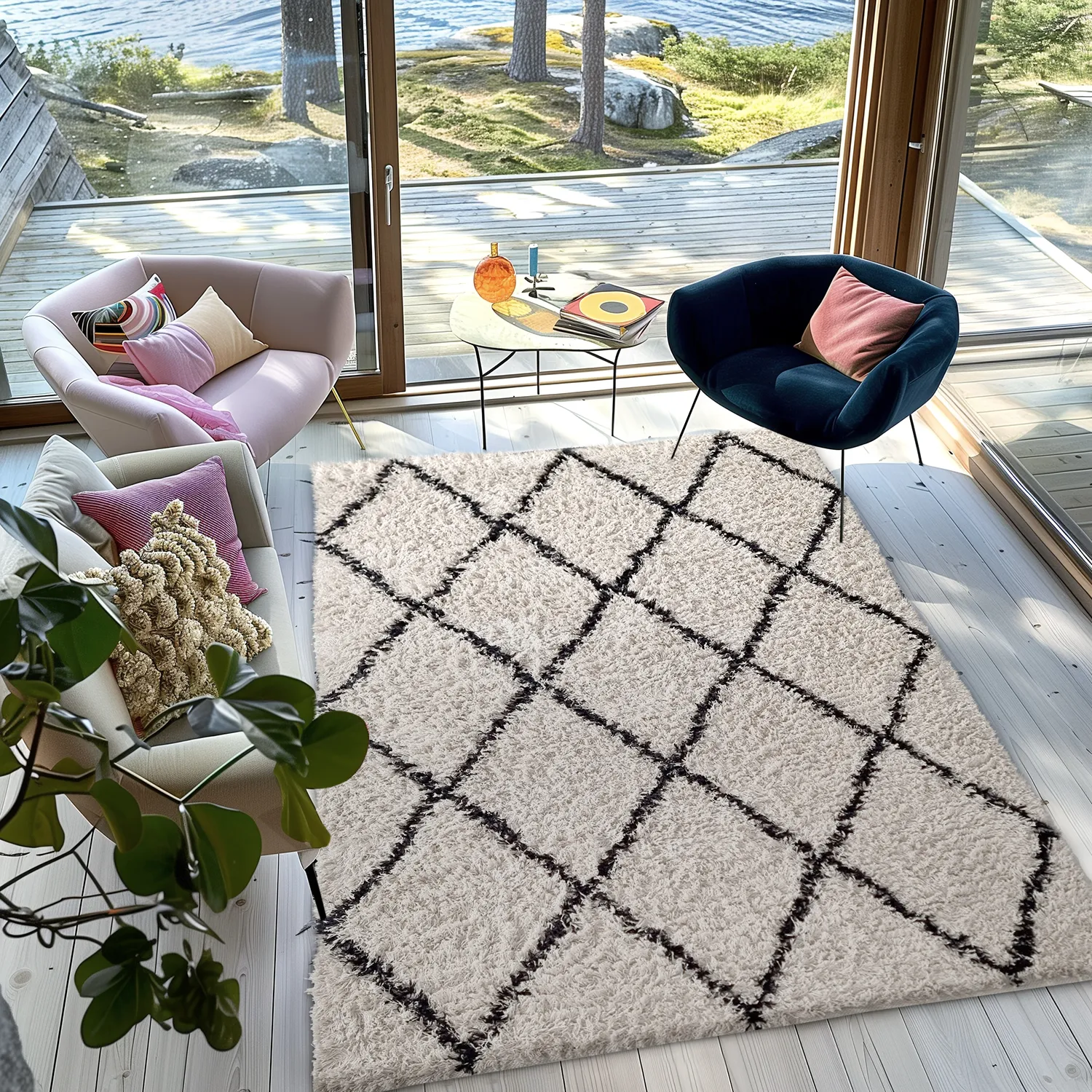 Hochflorteppiche - Alcott Natural Cotton Shaggy (schwarz/weiß)