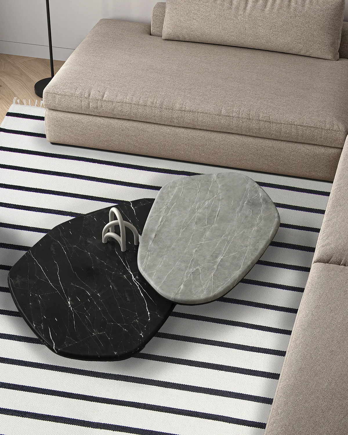 Tapis en coton - Helle (blanc cassé/noir)