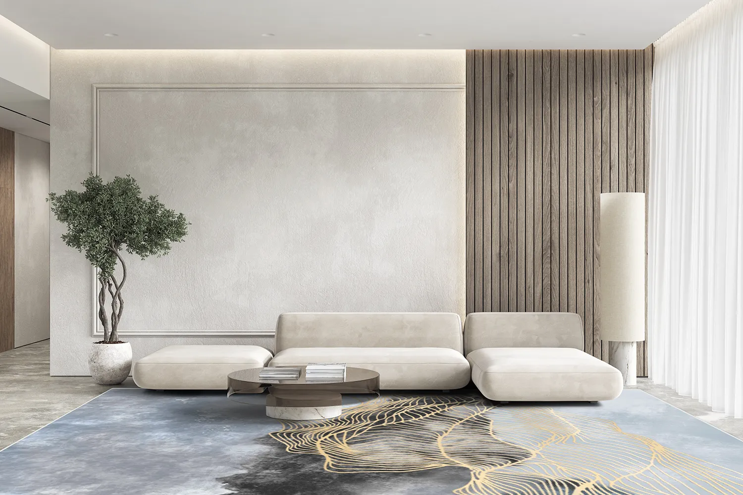 Wilton-Teppich - Ekual (blau/grau/gold)