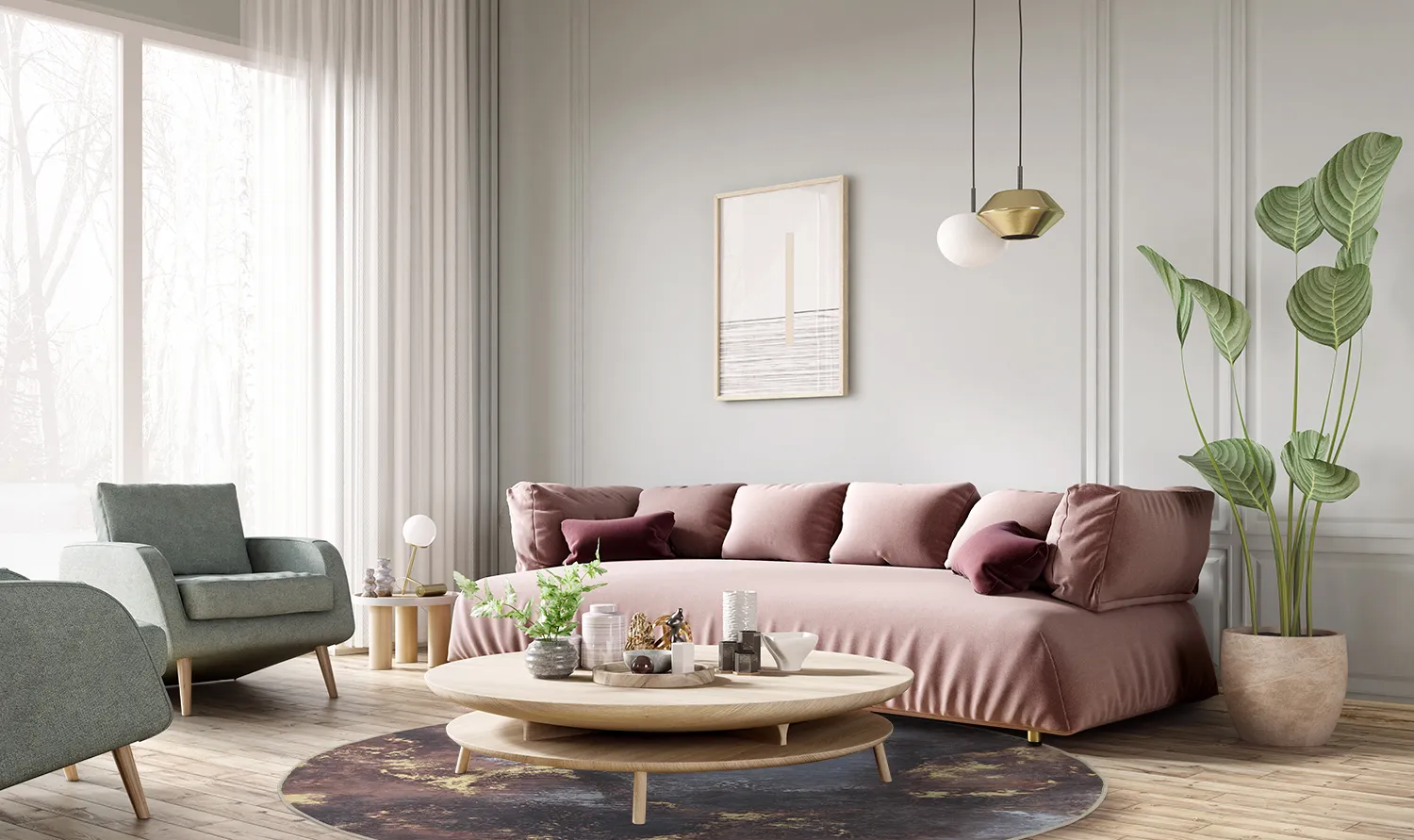 Rund Teppich - Sanza (grau/bunt)