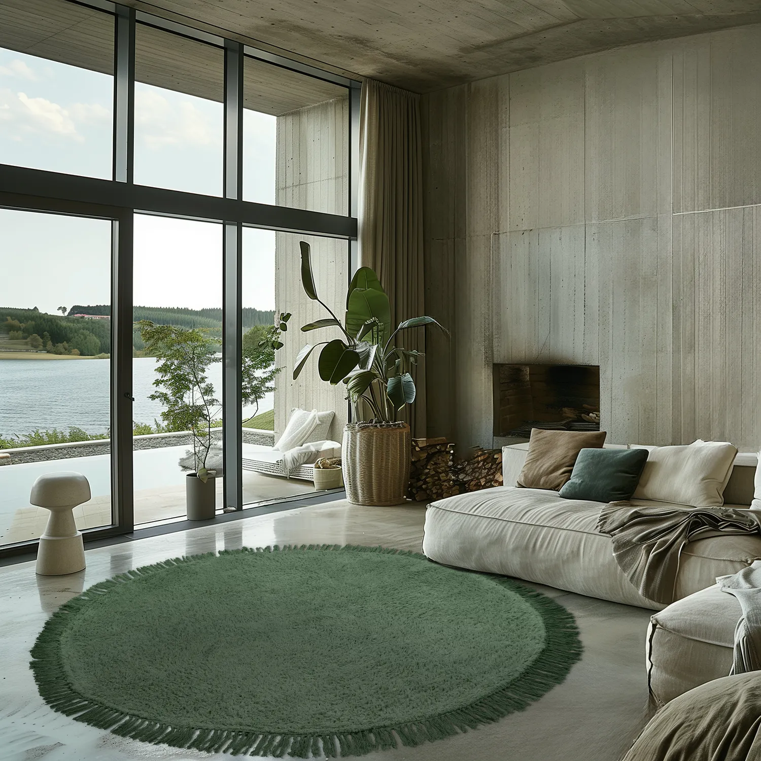 Runde Teppiche - Alba Natural Cotton Shaggy (grün)