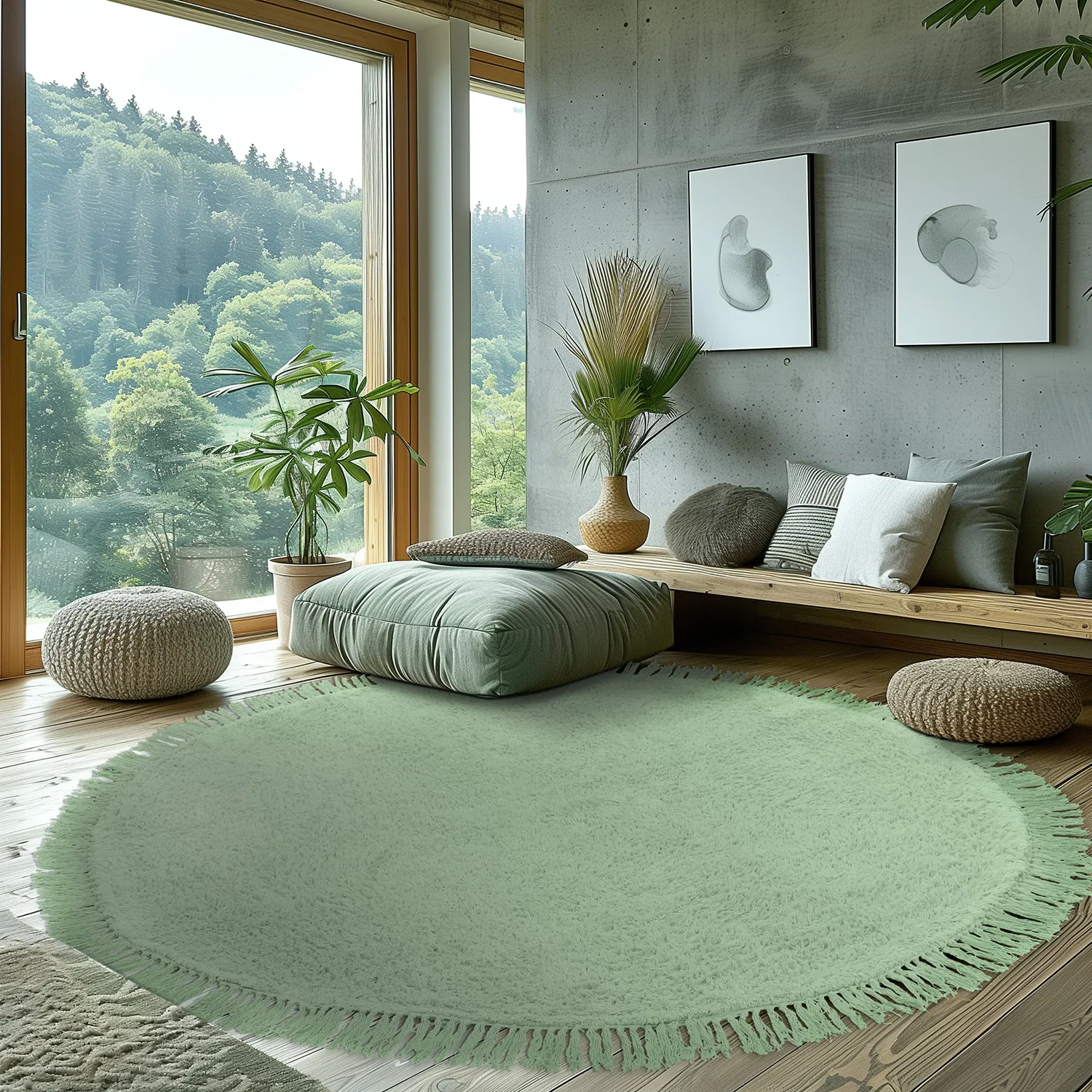 Runde Teppiche - Alba Natural Cotton Shaggy (hellgrün)