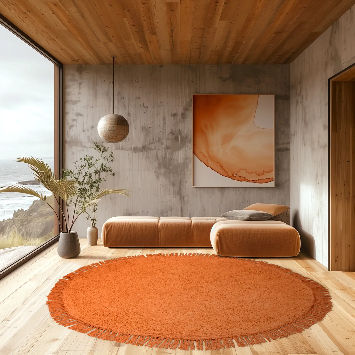 Runde Teppiche - Alba Natural Cotton Shaggy (orange)