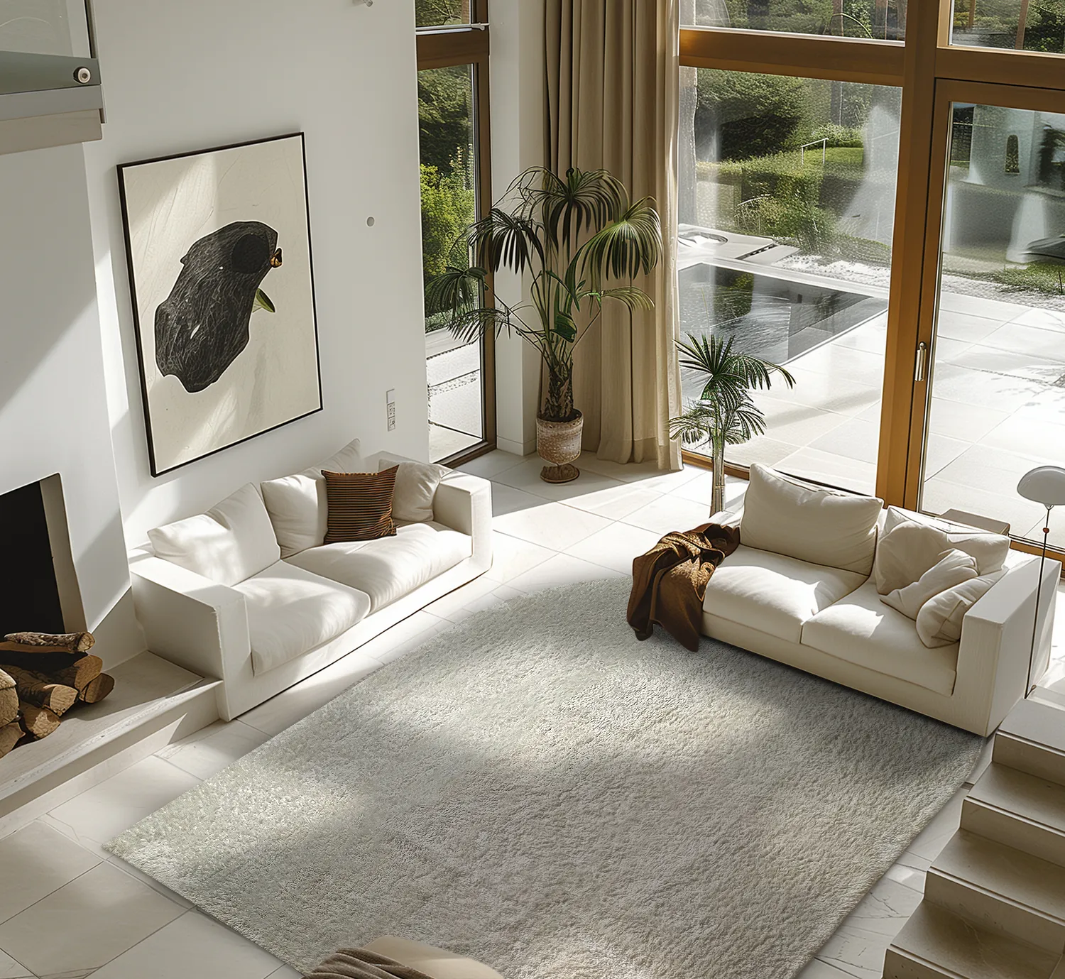 Tapis à poils longs - Sion Natural Cotton Shaggy (blanc cassé)