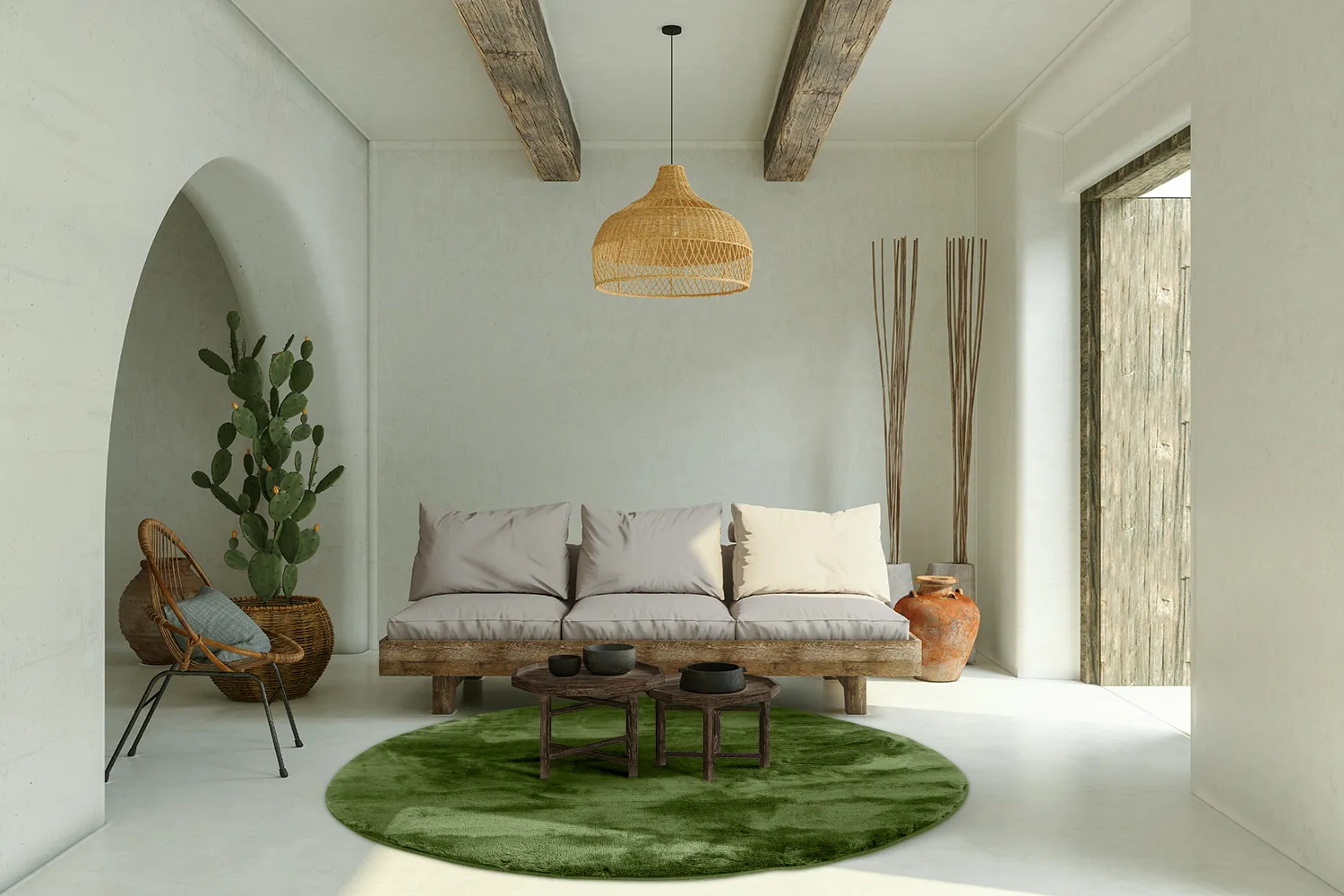 Tapis ronds - Aranga Super Soft Fur (vert olive)