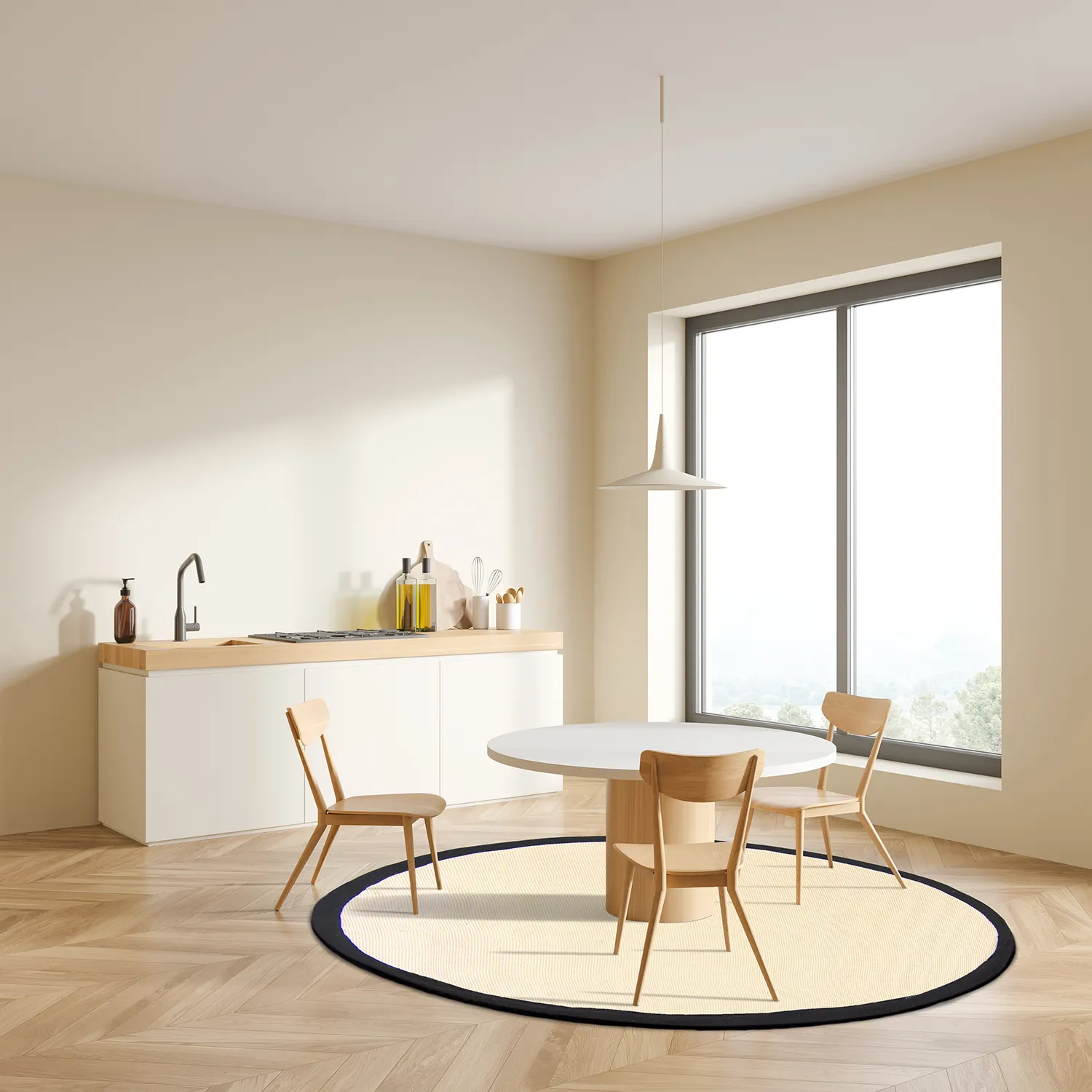 Tapis rond (sisal) - Agave (noir/blanc)