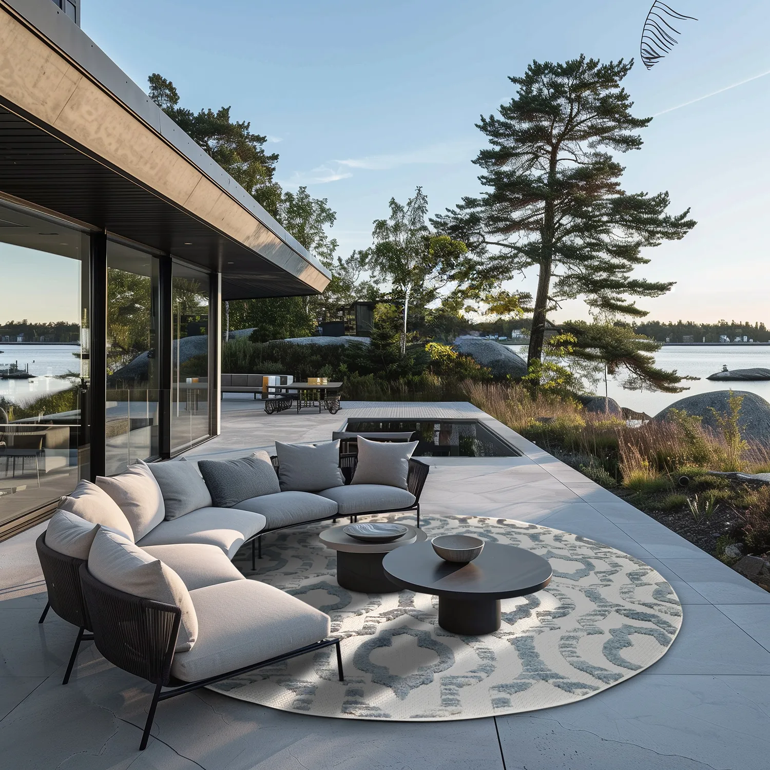 Runde Teppiche - Indoor/Outdoor Trenton (weiß/blau)